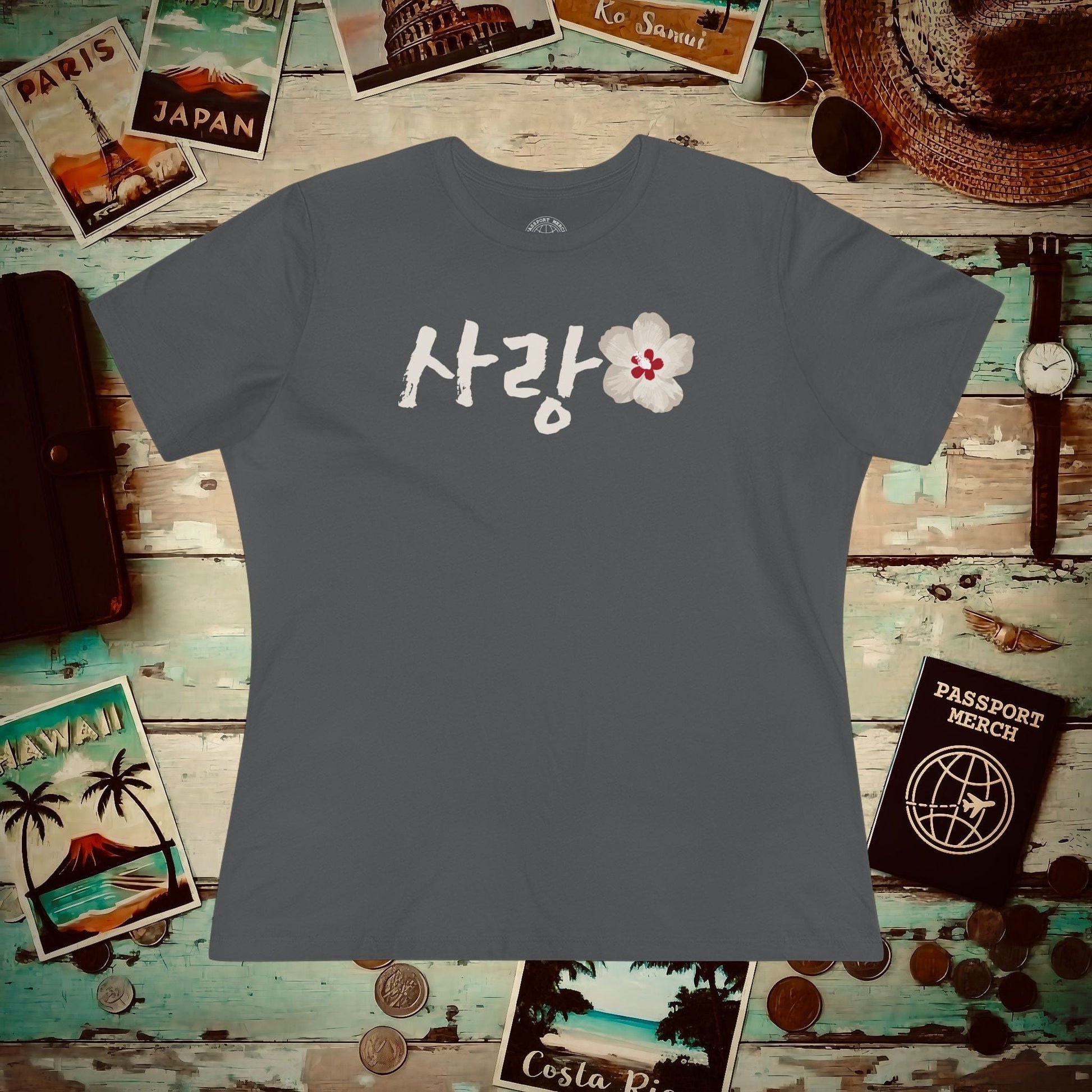 Monochrome Mugunghwa Sarang, Korea, Womens Fit T-Shirt Asphalt / S