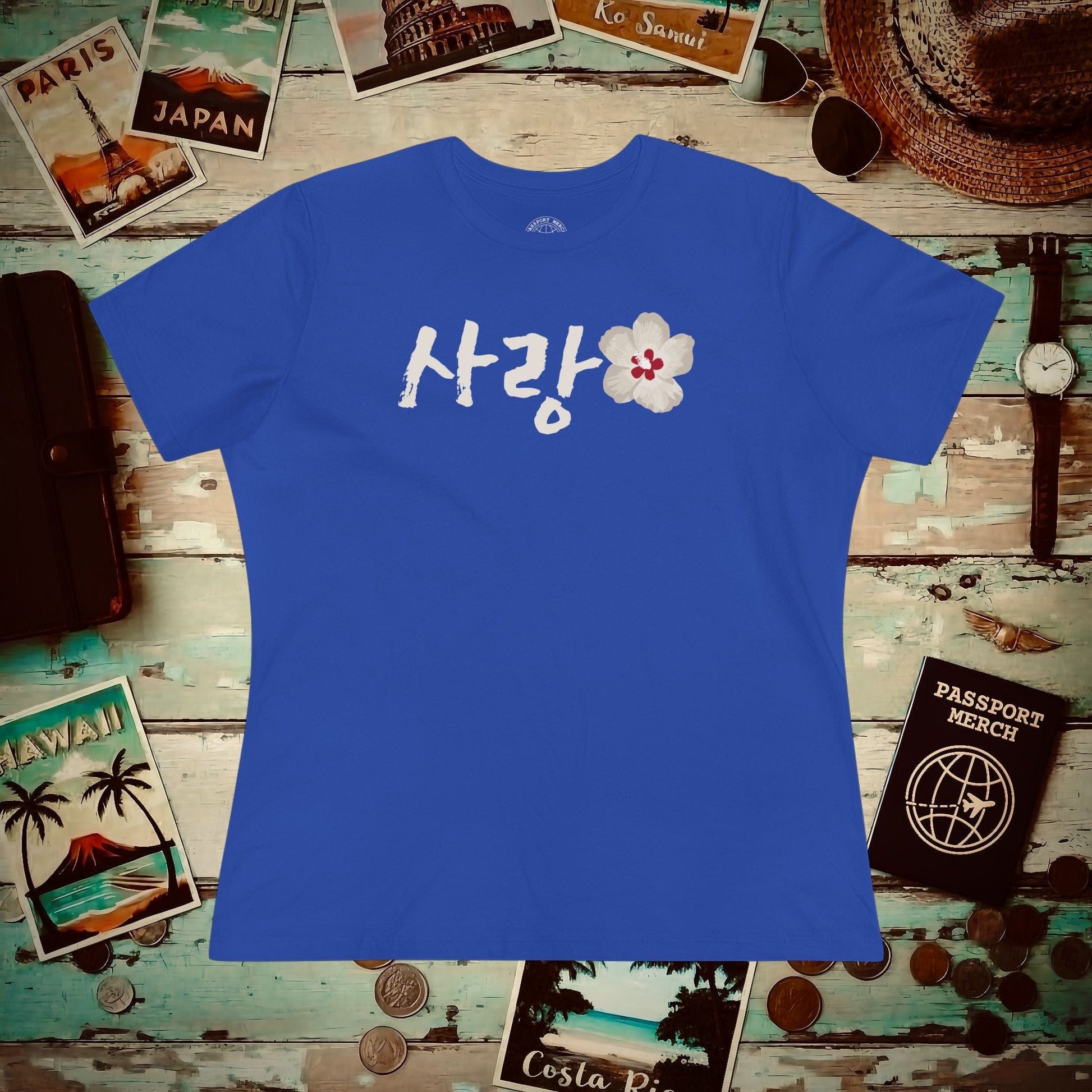 Monochrome Mugunghwa Sarang, Korea, Womens Fit T-Shirt True Royal / S