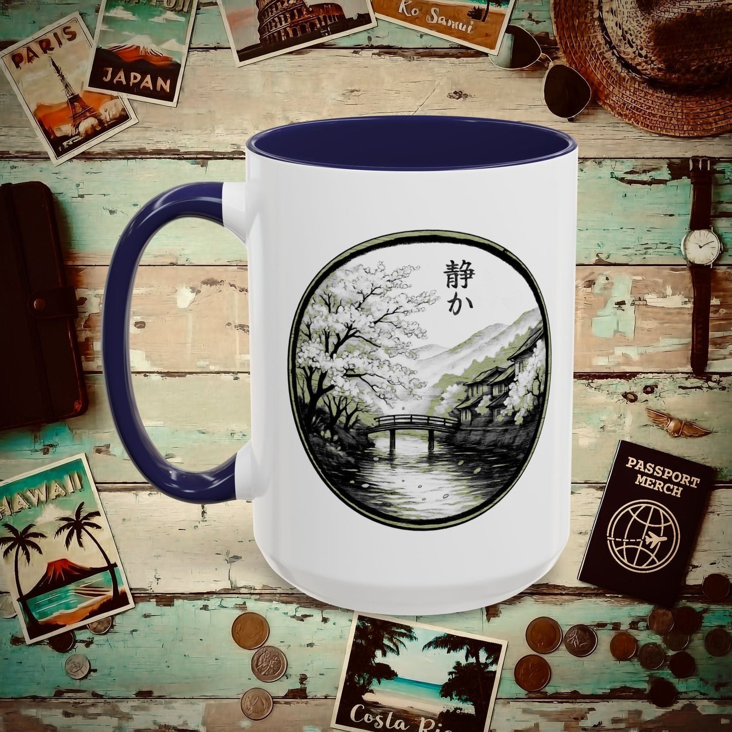 Monochrome Shizuka (Tranquil), Japan 15oz Mug Navy / 15oz