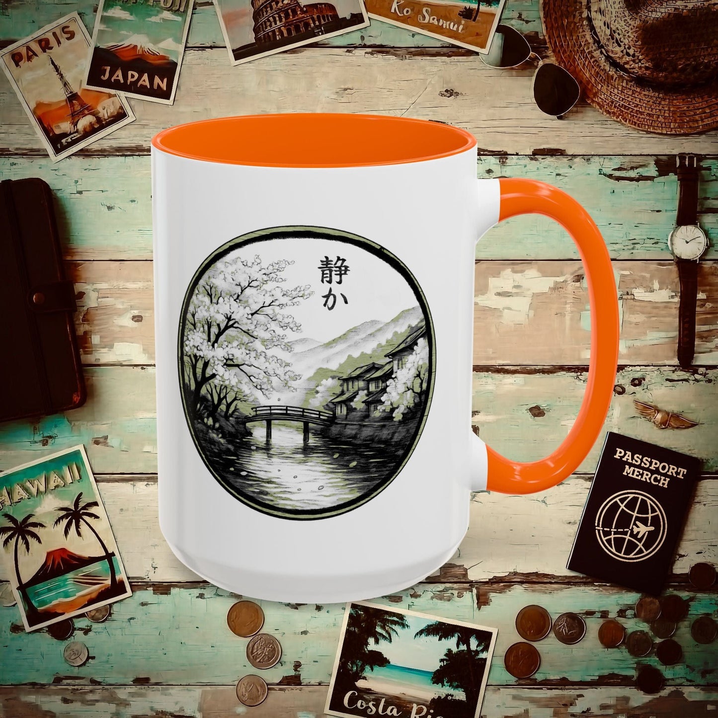 Monochrome Shizuka (Tranquil), Japan 15oz Mug Orange / 15oz