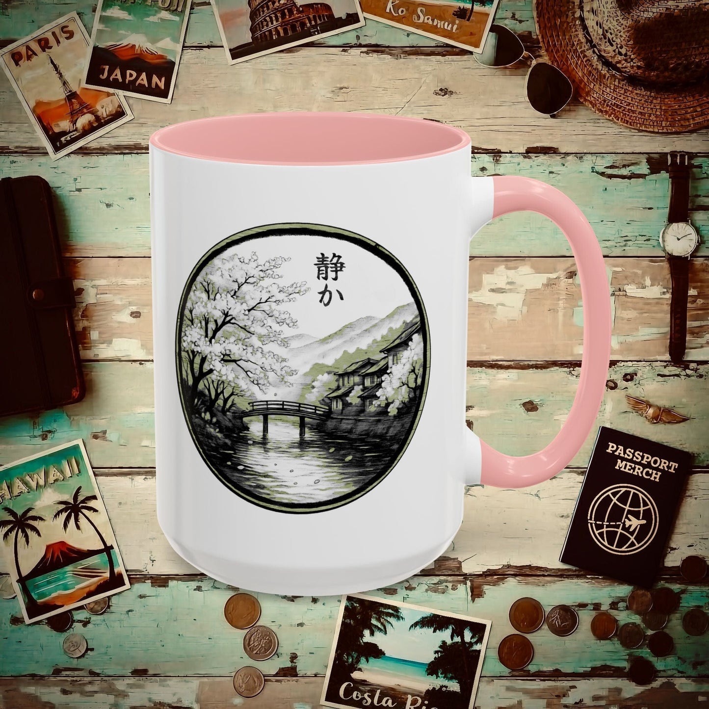 Monochrome Shizuka (Tranquil), Japan 15oz Mug Pink / 15oz