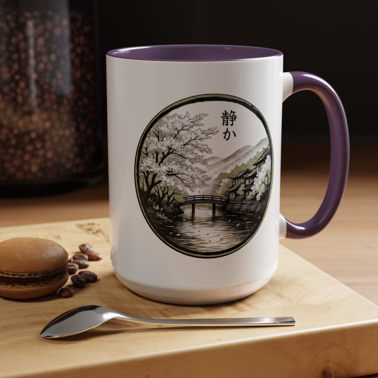 Monochrome Shizuka (Tranquil), Japan 15oz Mug Purple / 15oz