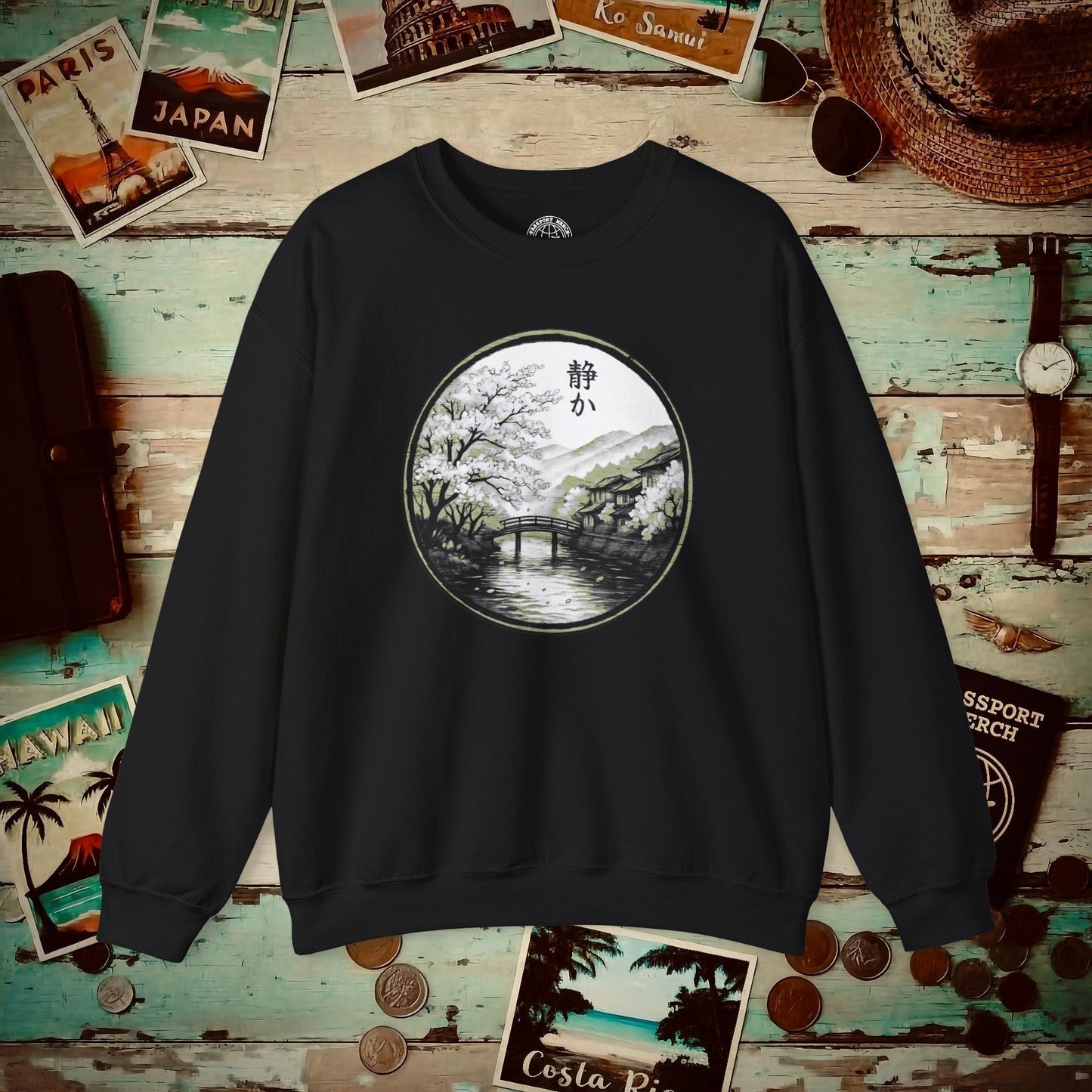 Monochrome Shizuka (Tranquil), Japan Crewneck Black / S