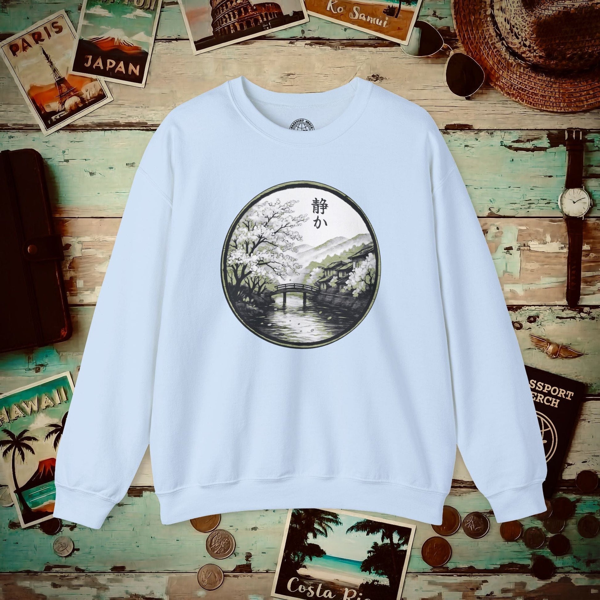 Monochrome Shizuka (Tranquil), Japan Crewneck Light Blue / S