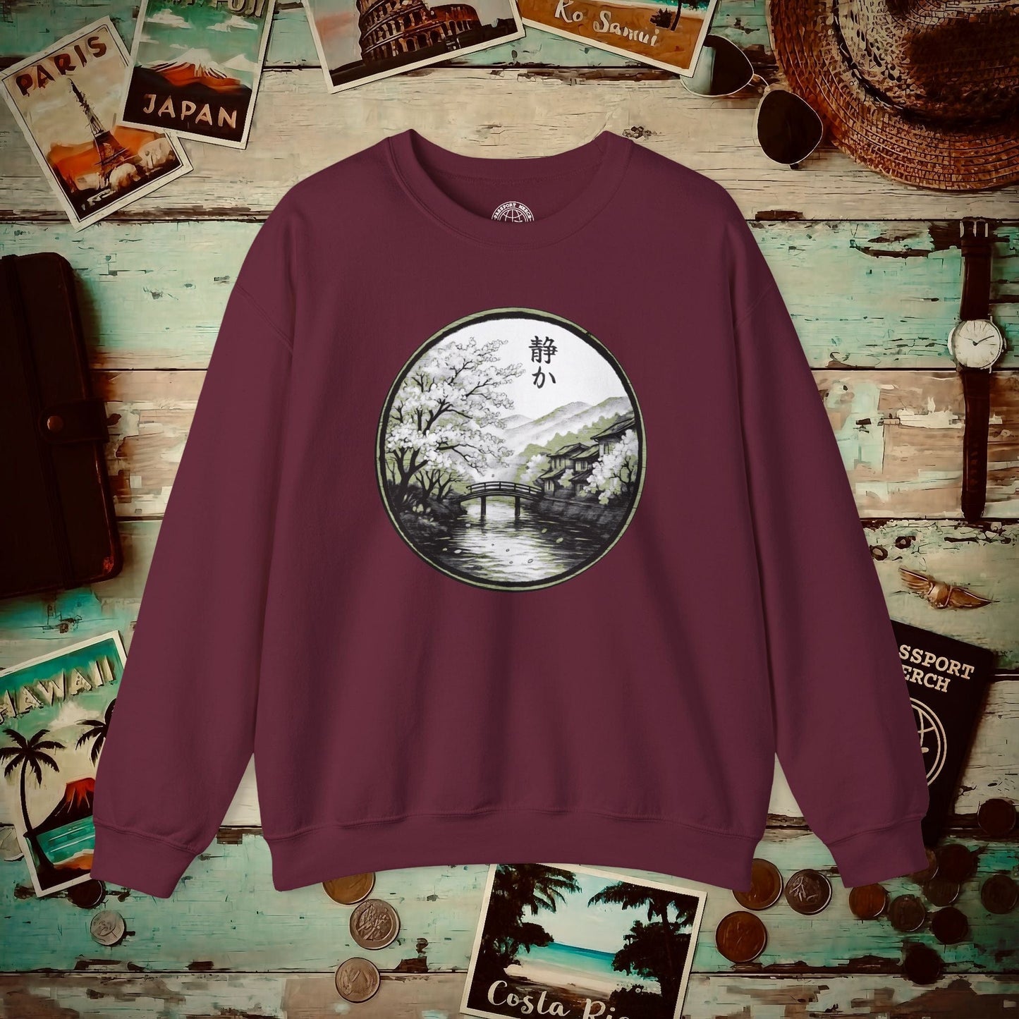 Monochrome Shizuka (Tranquil), Japan Crewneck Maroon / S