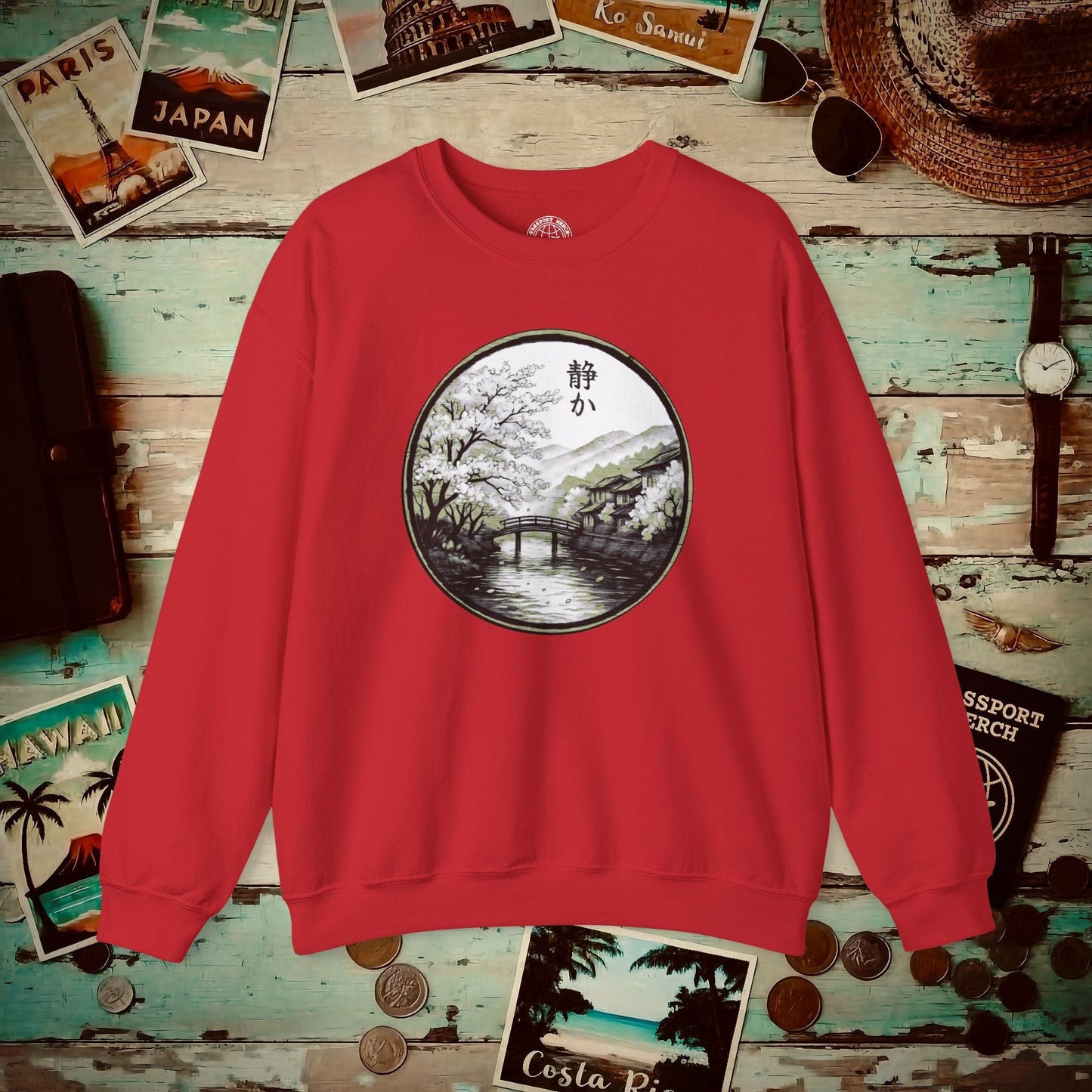 Monochrome Shizuka (Tranquil), Japan Crewneck Red / S