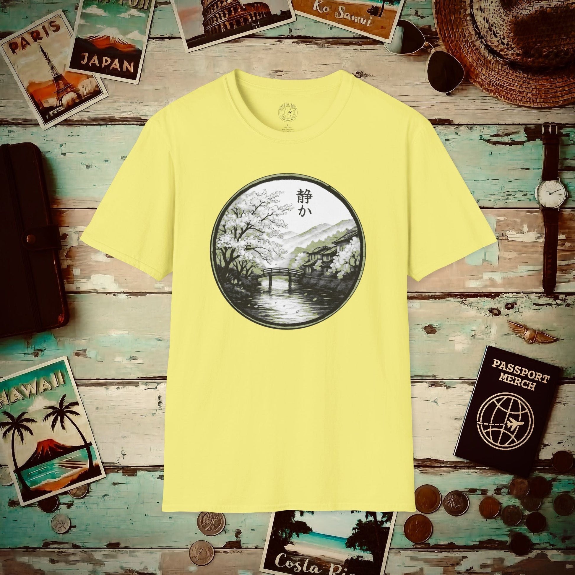 Monochrome Shizuka (Tranquil), Japan T-Shirt Cornsilk / S