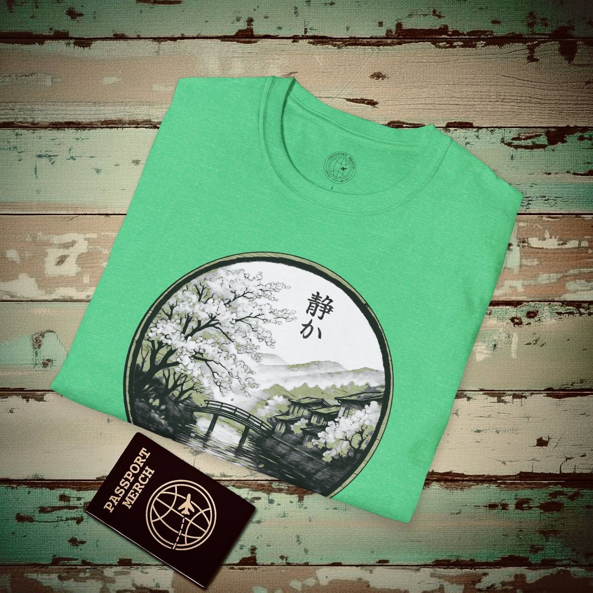 Monochrome Shizuka (Tranquil), Japan T-Shirt Heather Irish Green / S