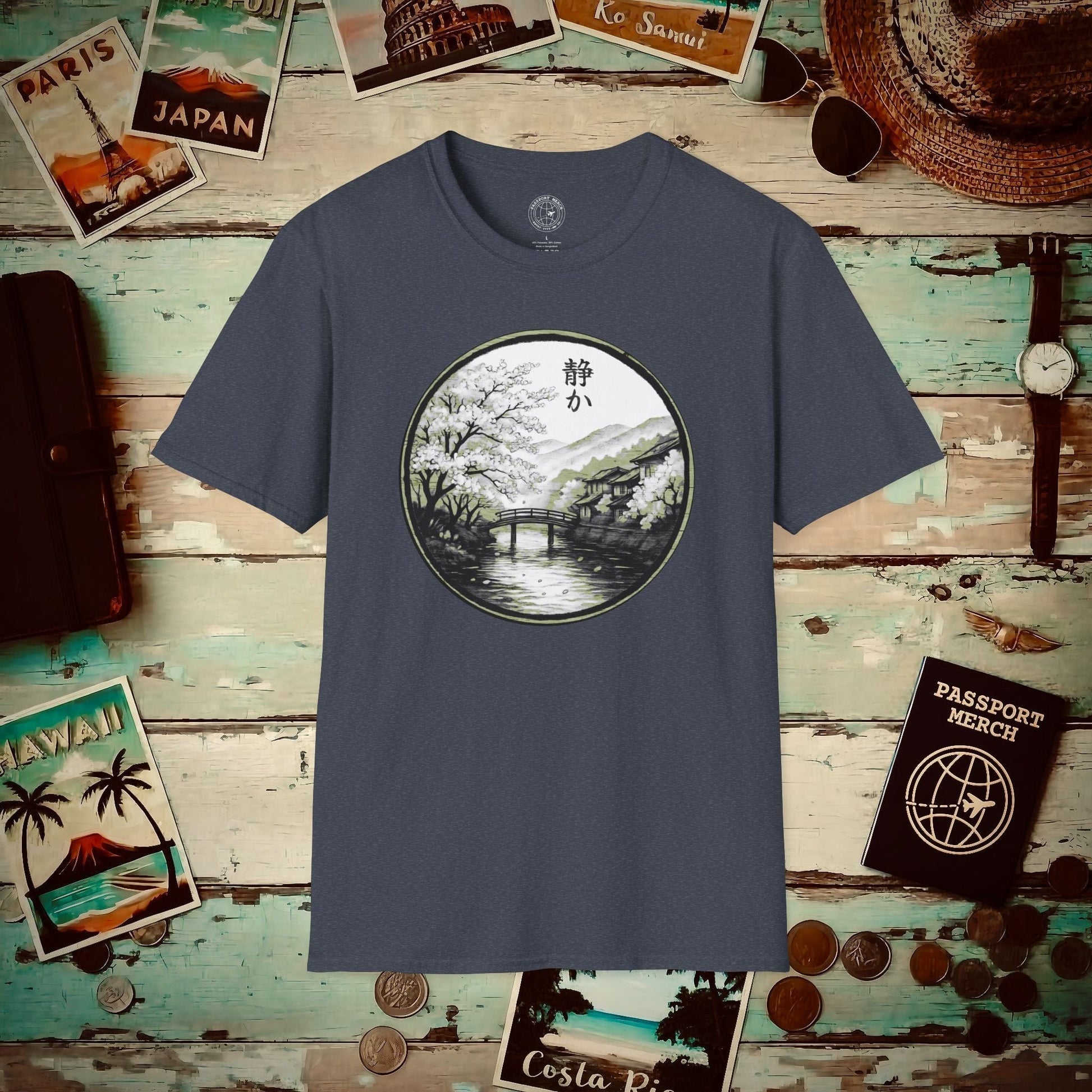 Monochrome Shizuka (Tranquil), Japan T-Shirt Heather Navy / S