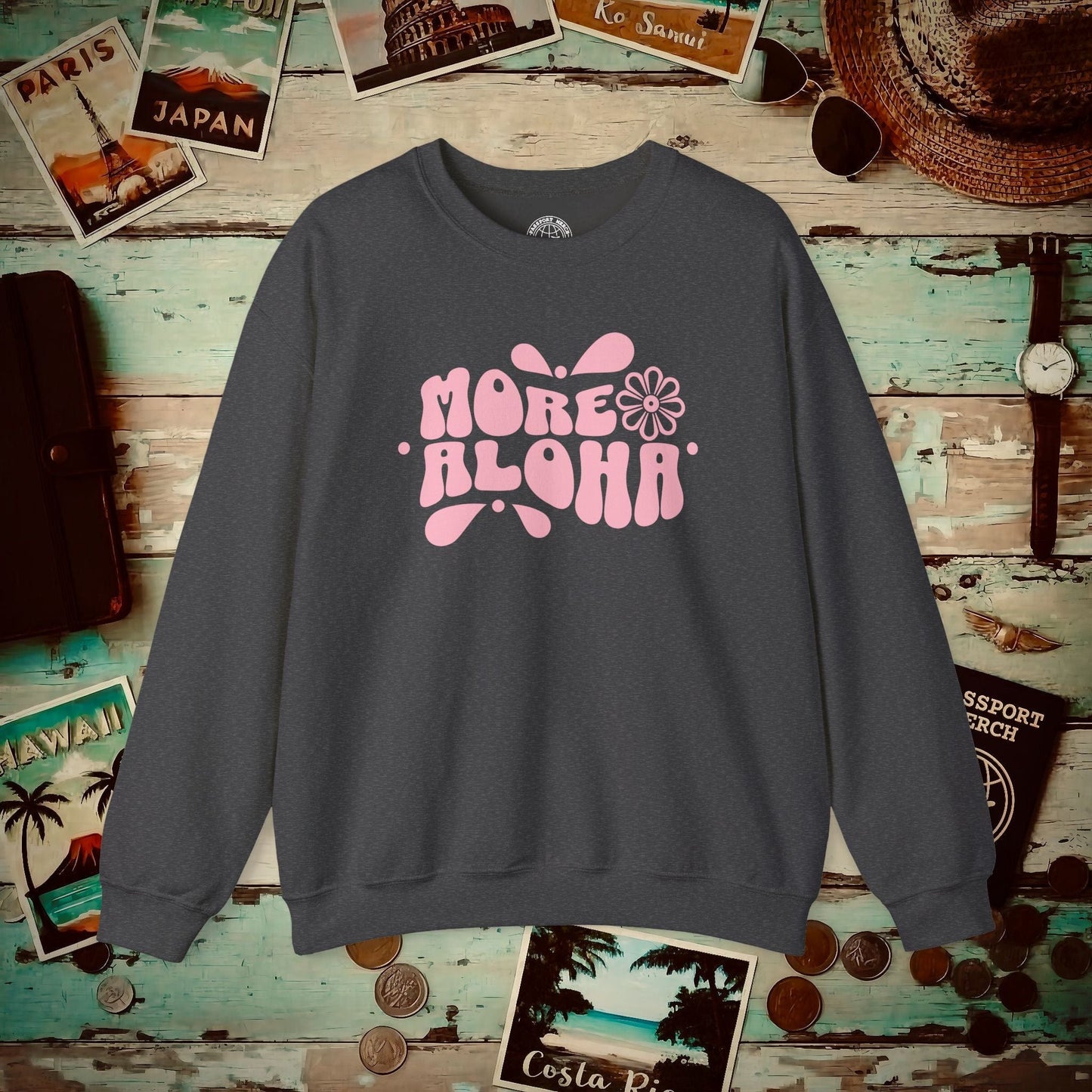 More Aloha, Hawaii Crewneck Dark Heather / S