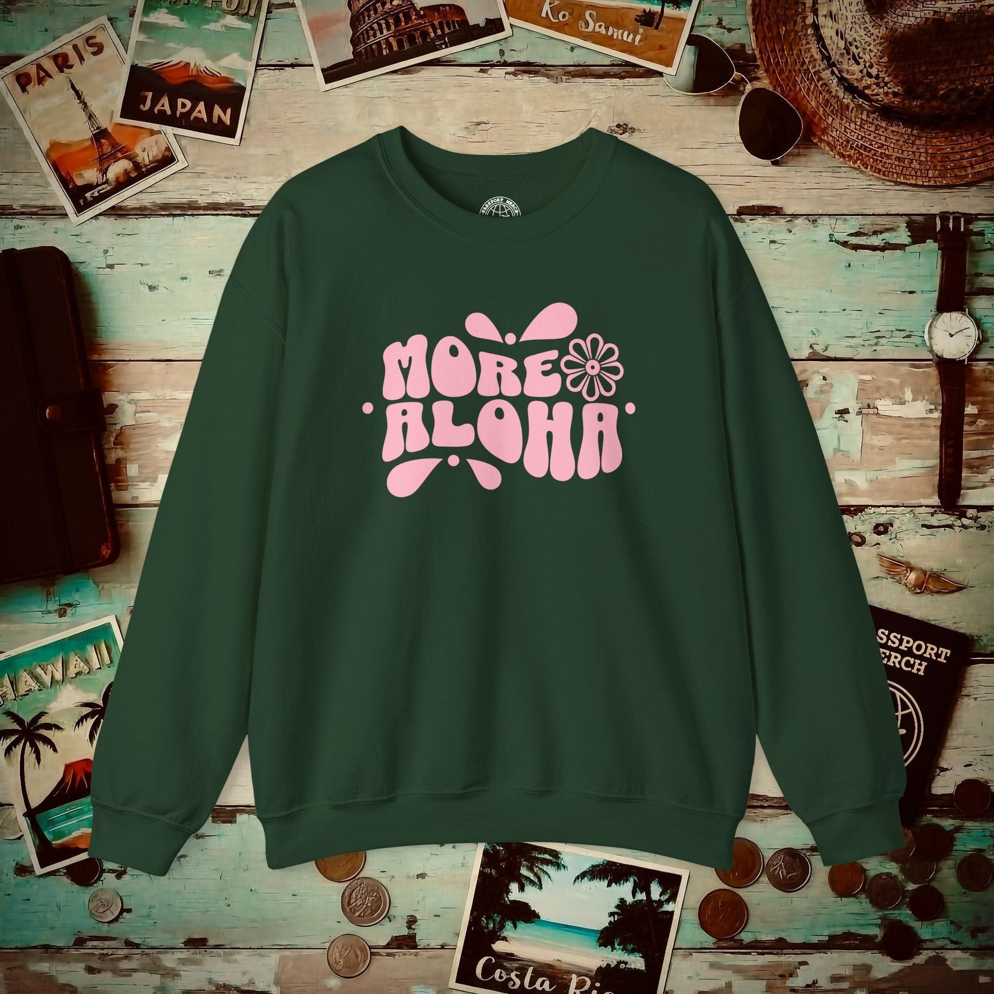 More Aloha, Hawaii Crewneck Forest Green / S