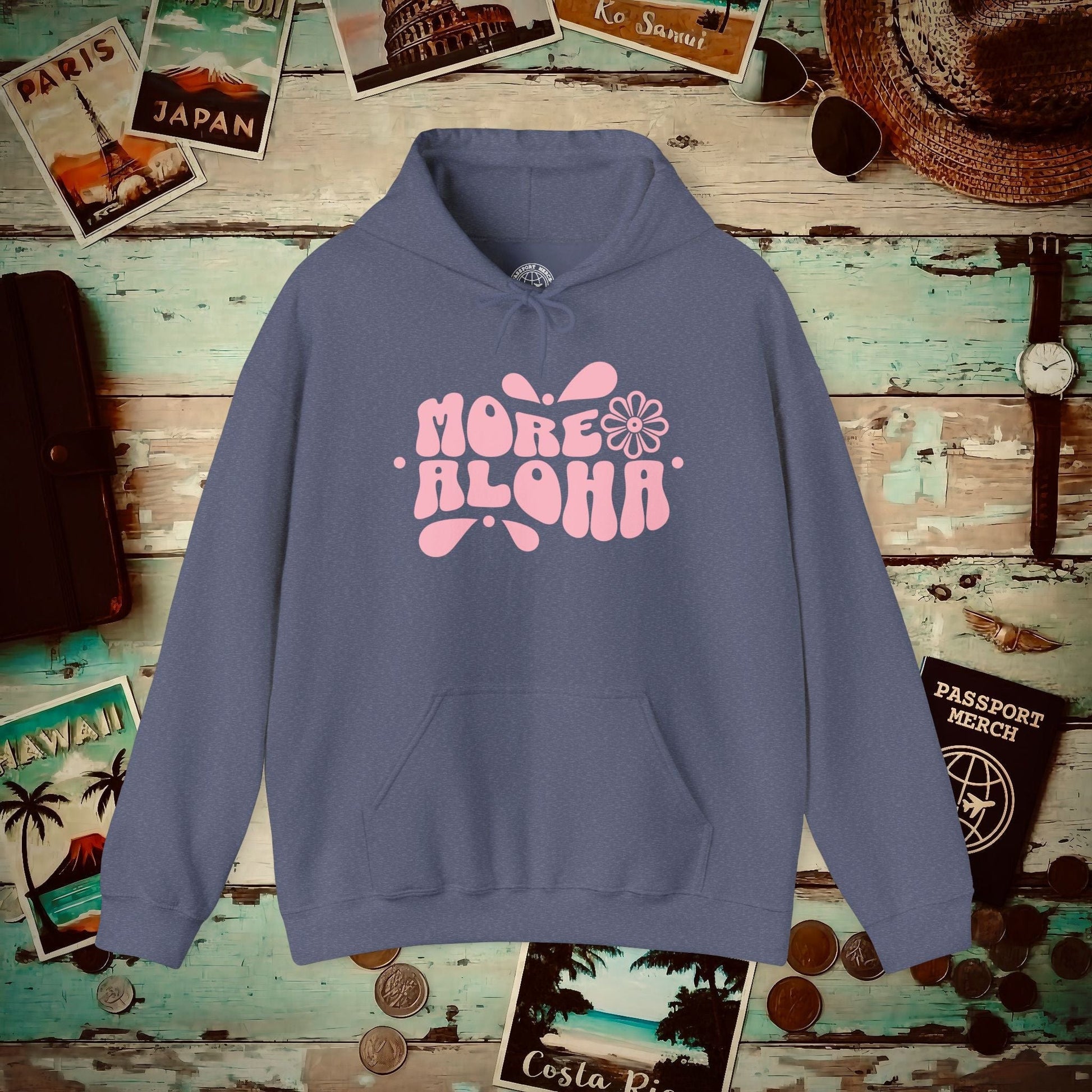 More Aloha, Hawaii Hoodie Heather Navy / S