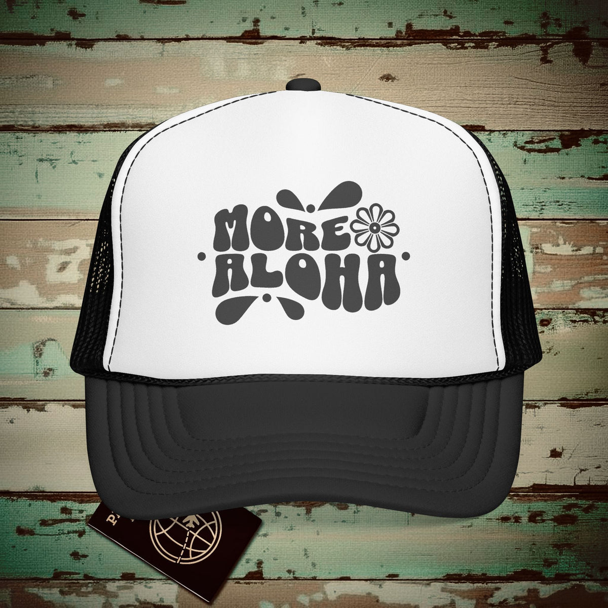 More Aloha, Hawaii Trucker Hat Black/White / One size