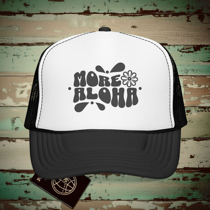 More Aloha, Hawaii Trucker Hat Black/White / One size