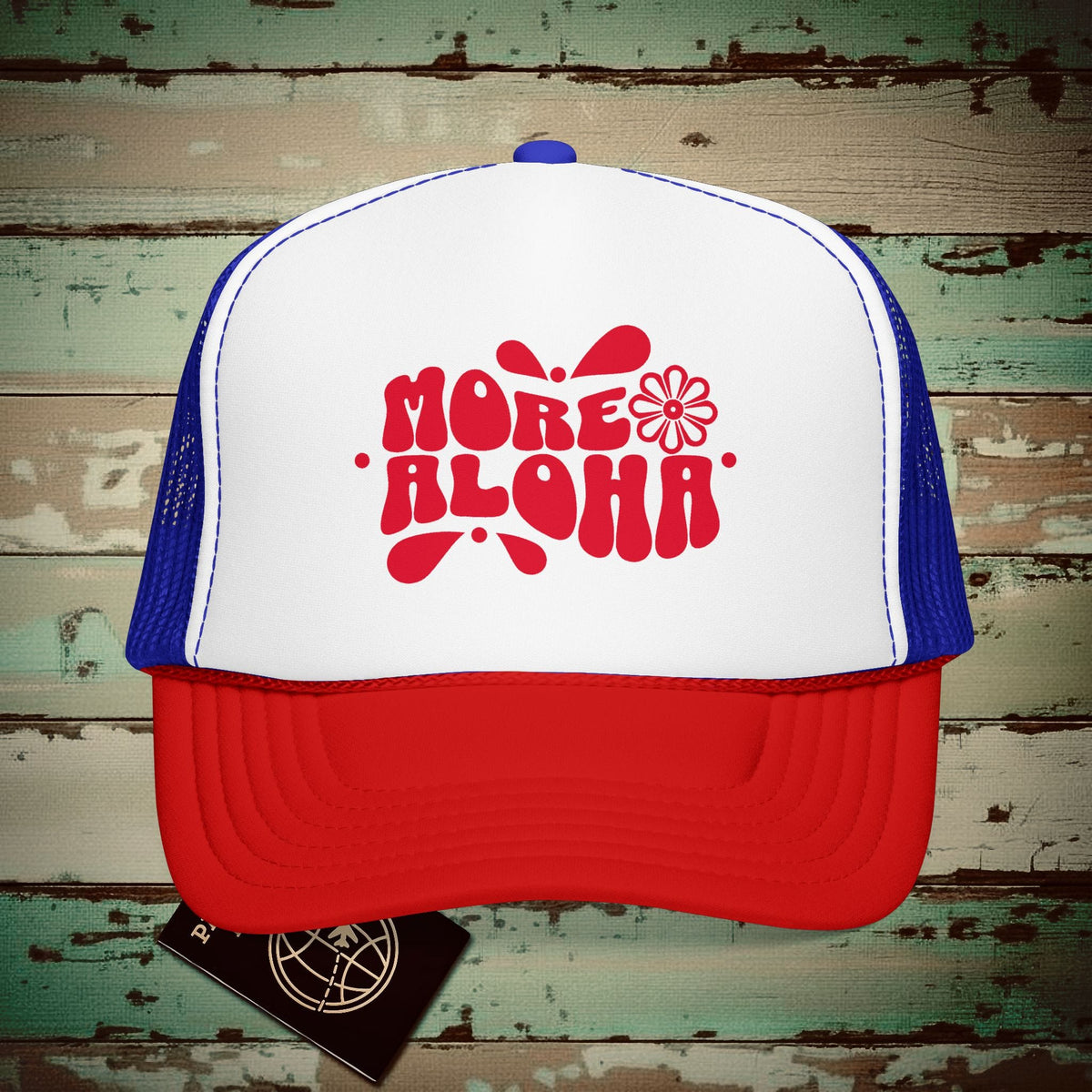 More Aloha, Hawaii Trucker Hat Red / White / Royal / One size