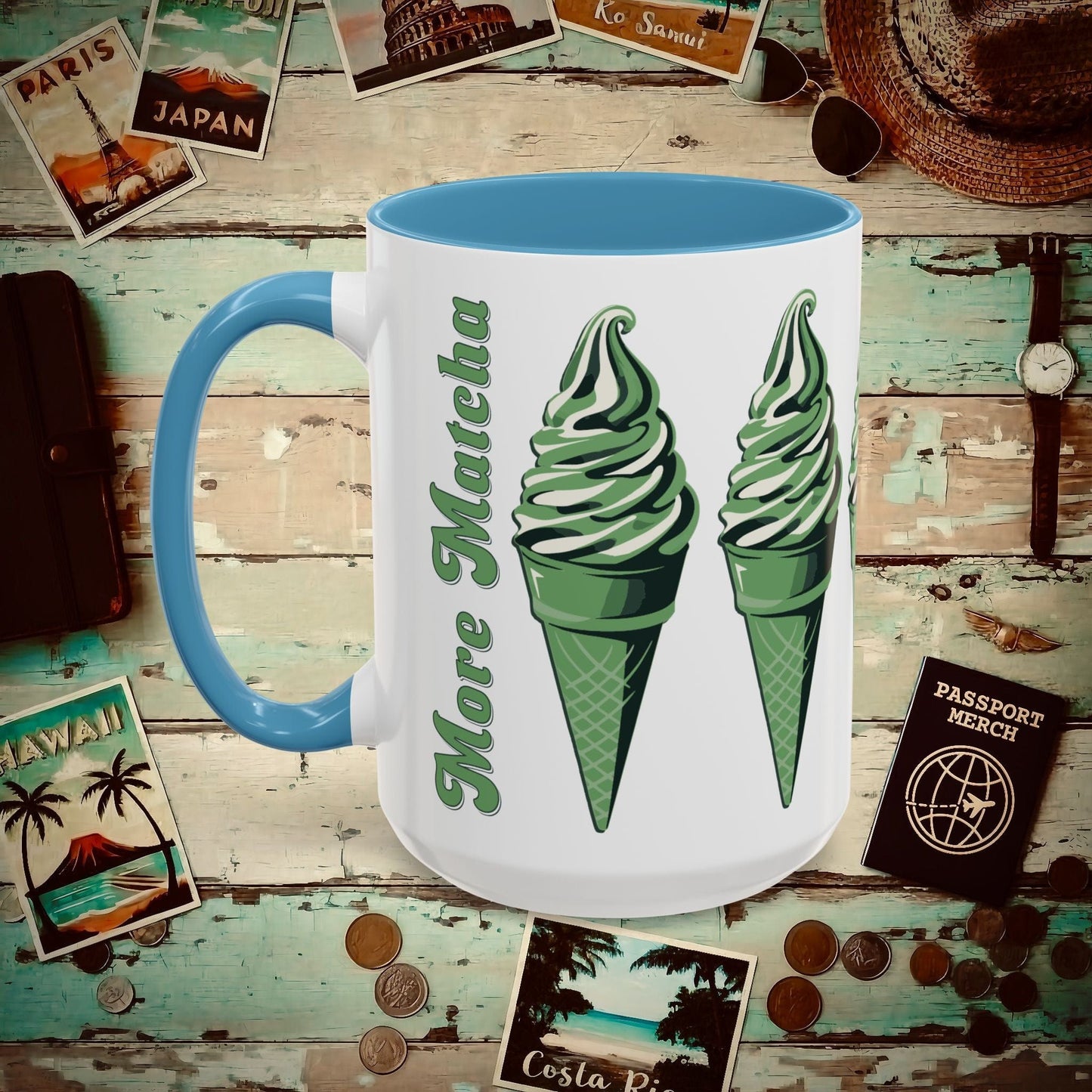 More Matcha Less Worry, Japan 15oz Mug Light Blue / 15oz