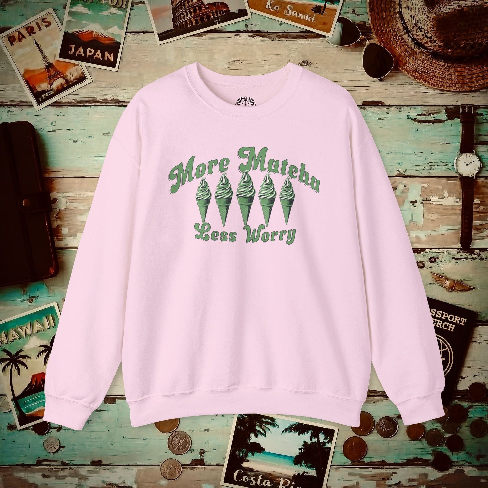 More Matcha Less Worry, Japan Crewneck Light Pink / S
