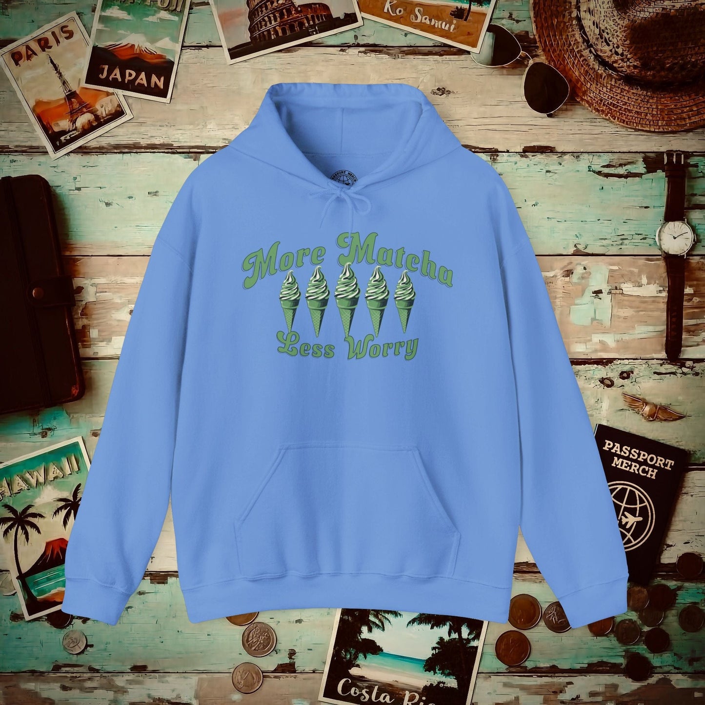 More Matcha Less Worry, Japan Hoodie Carolina Blue / S