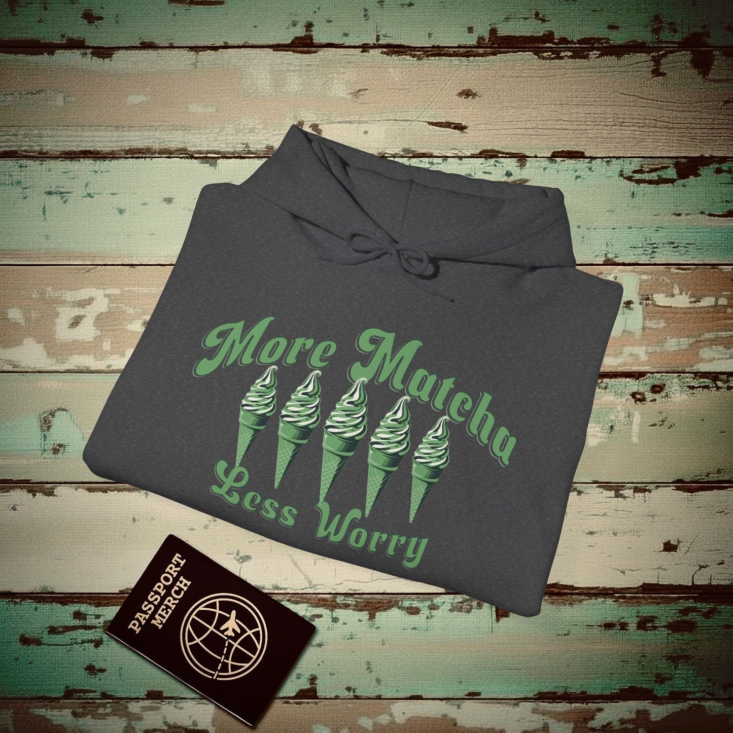 More Matcha Less Worry, Japan Hoodie Dark Heather / S