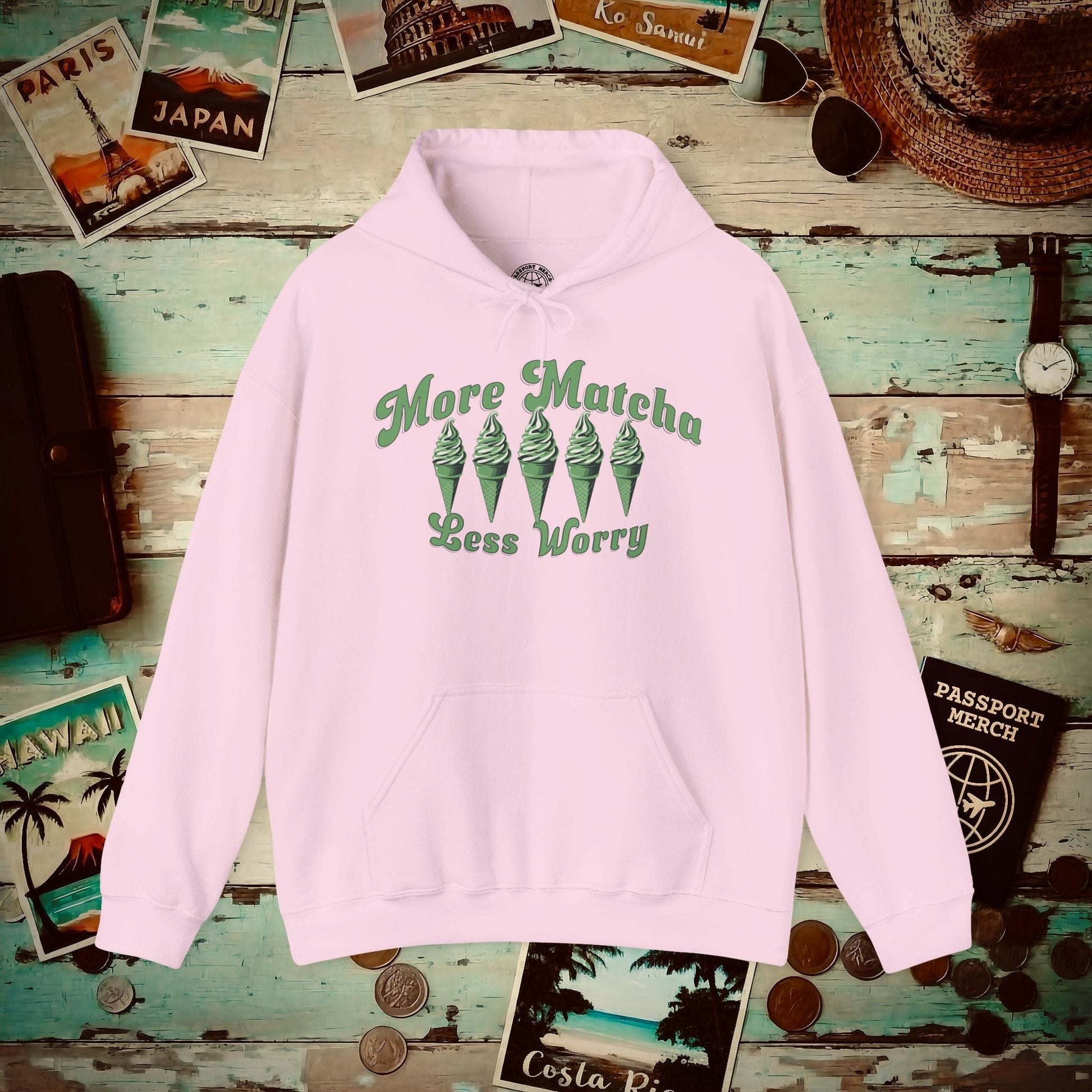 More Matcha Less Worry, Japan Hoodie Light Pink / S