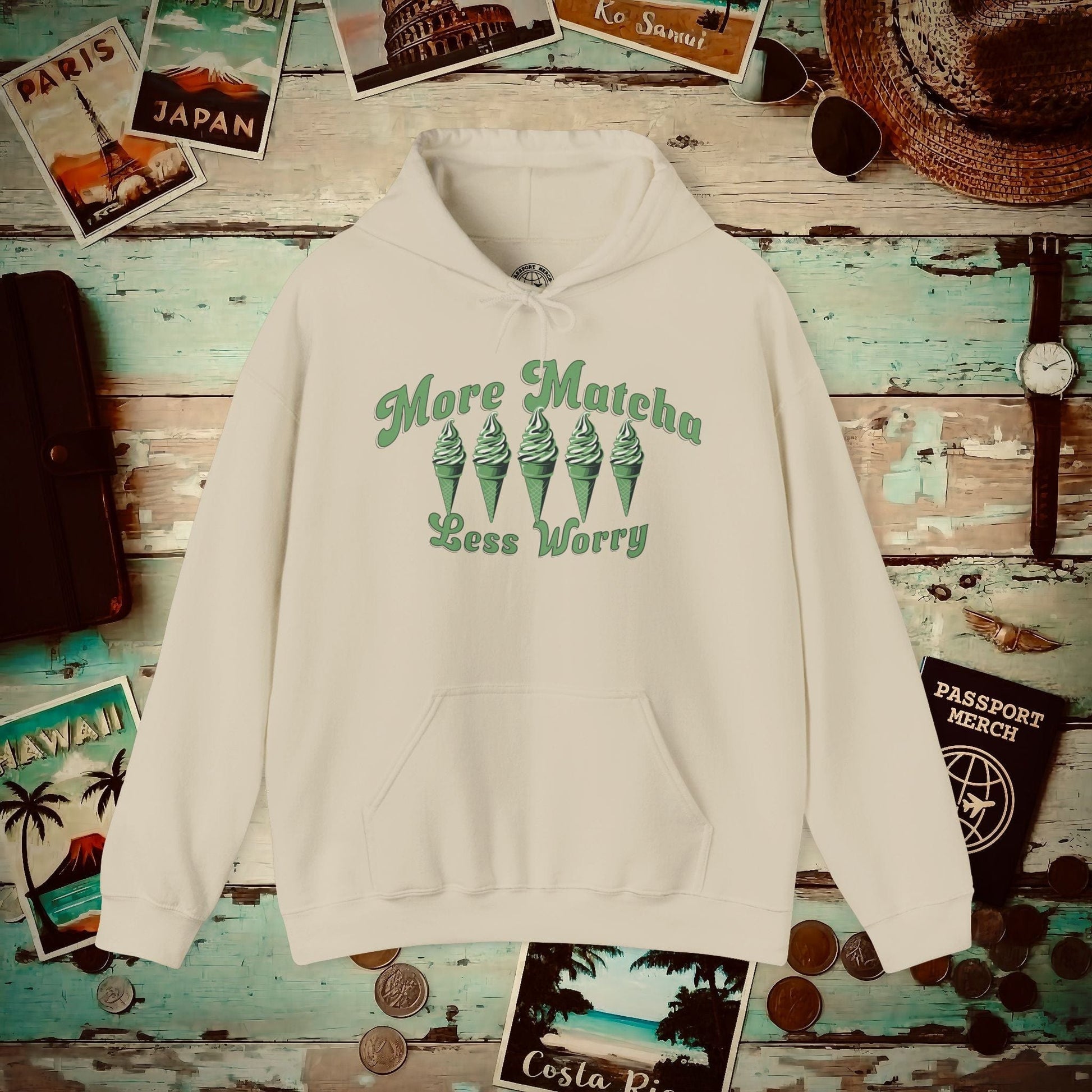 More Matcha Less Worry, Japan Hoodie Sand / S