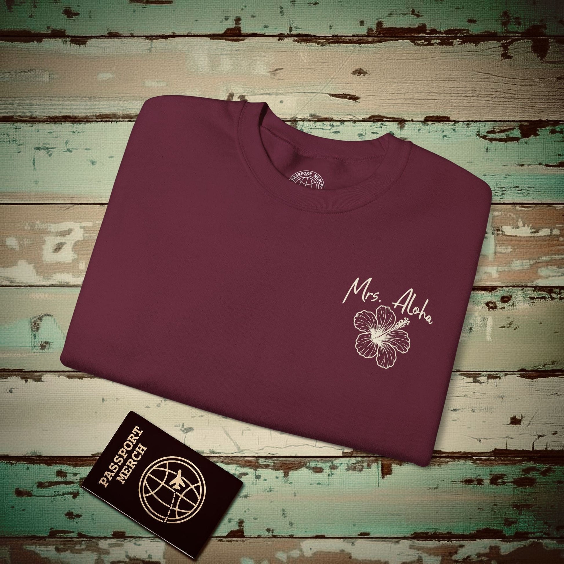 Mrs. Aloha Hibiscus, Hawaii Crewneck Maroon / S