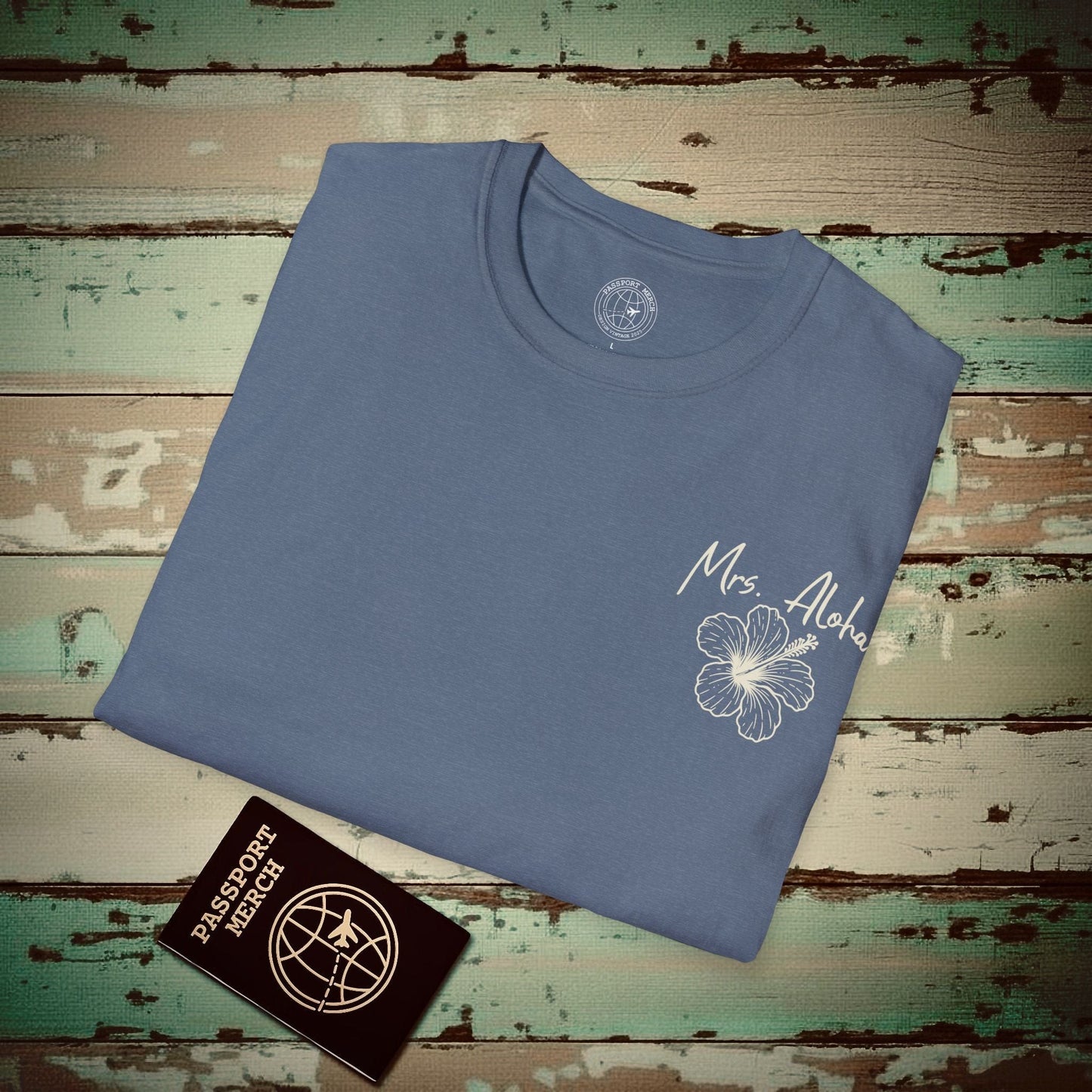 Mrs. Aloha Hibiscus, Hawaii T-Shirt Heather Indigo / S