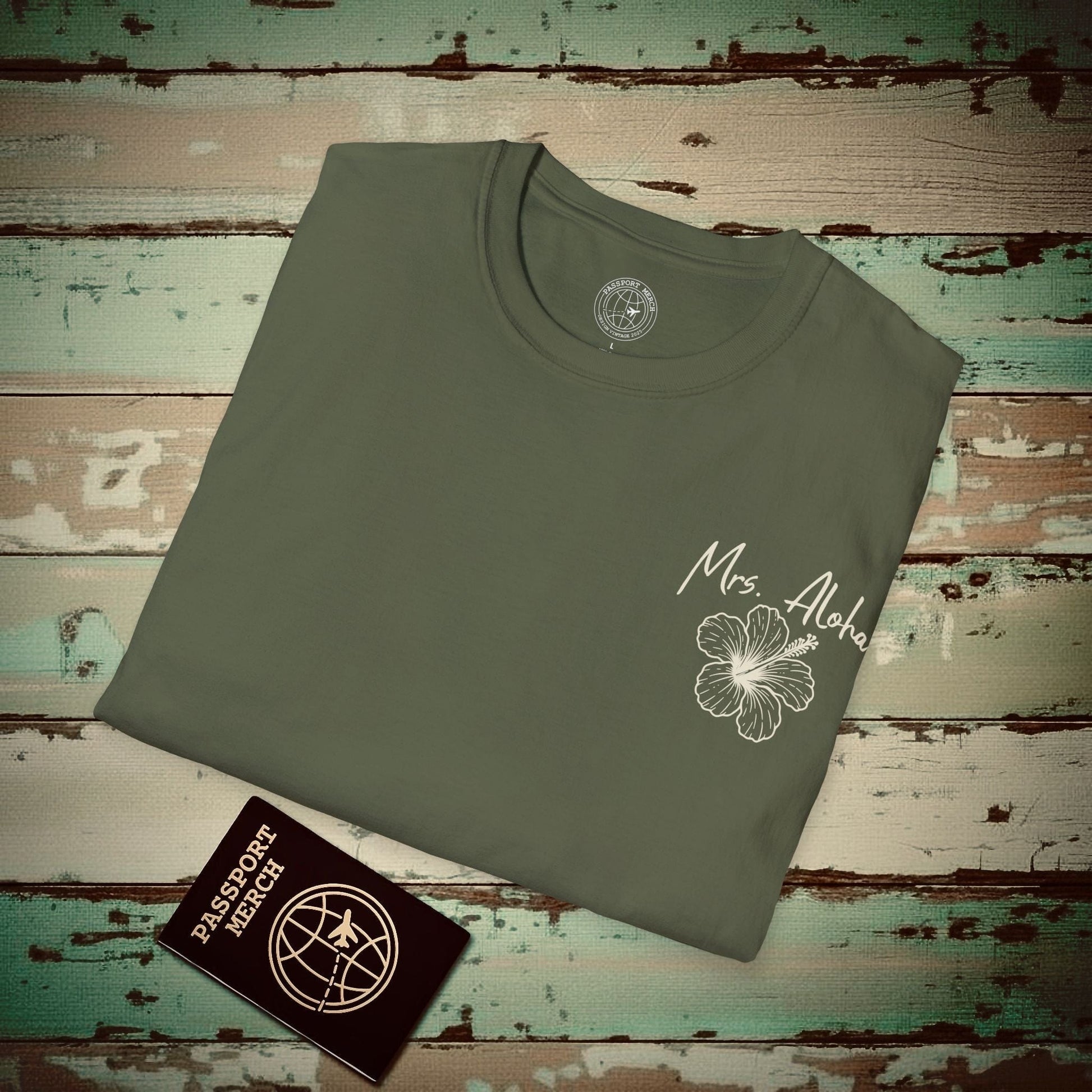 Mrs. Aloha Hibiscus, Hawaii T-Shirt Military Green / S