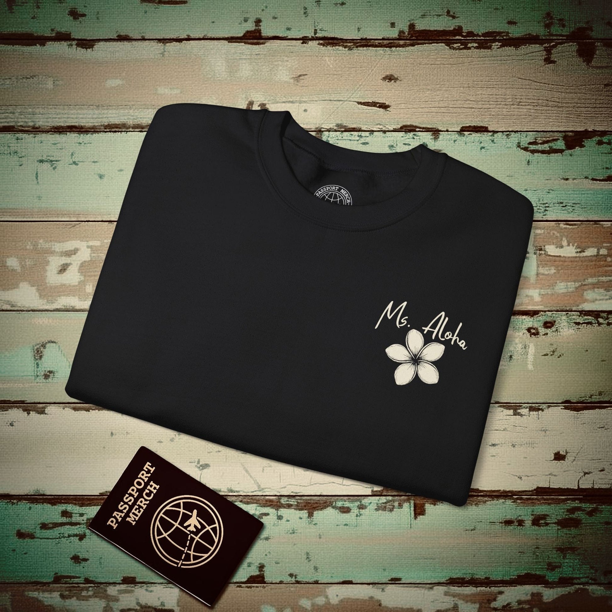 Ms. Aloha Plumeria, Hawaii Crewneck Black / S