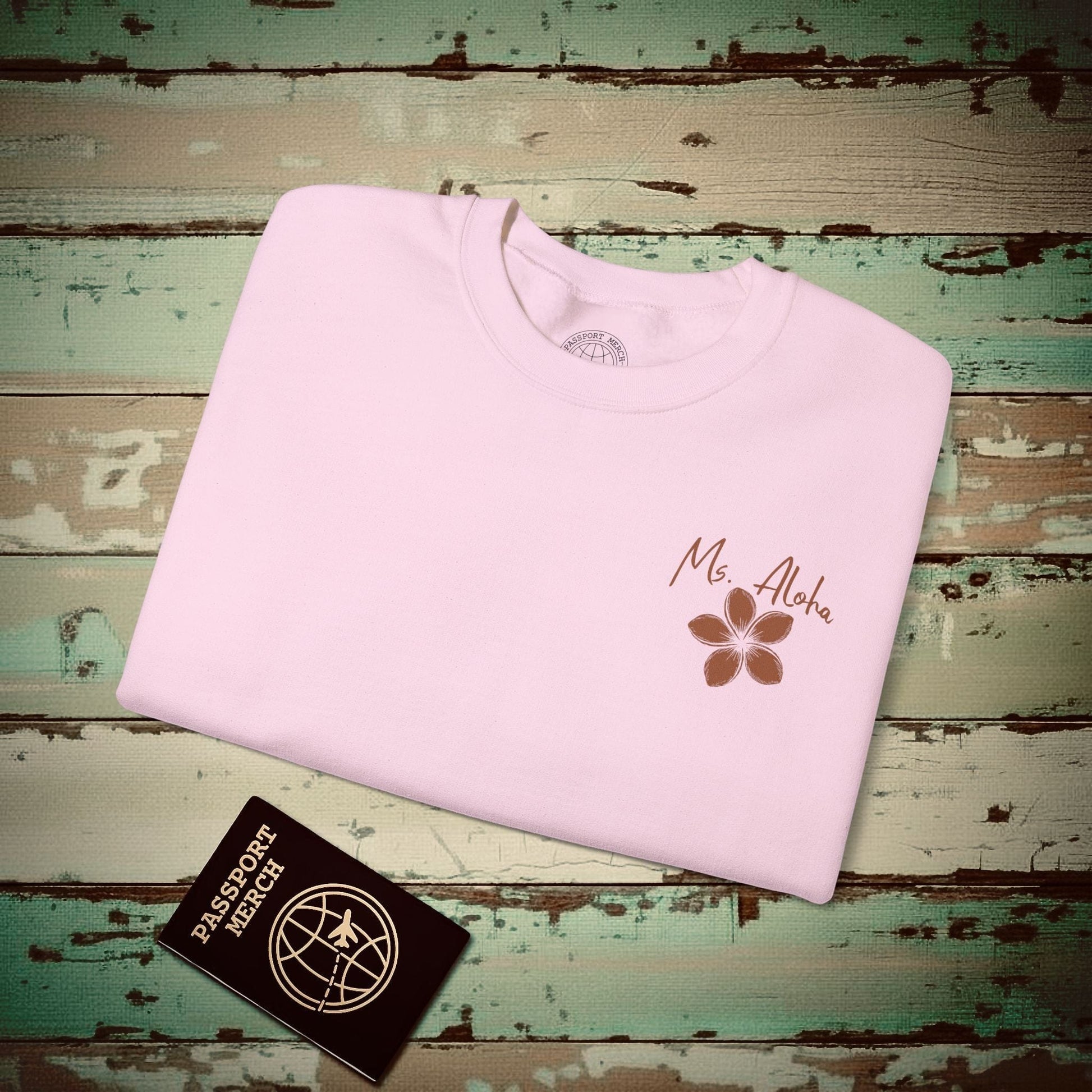 Ms. Aloha Plumeria, Hawaii Crewneck Light Pink / S