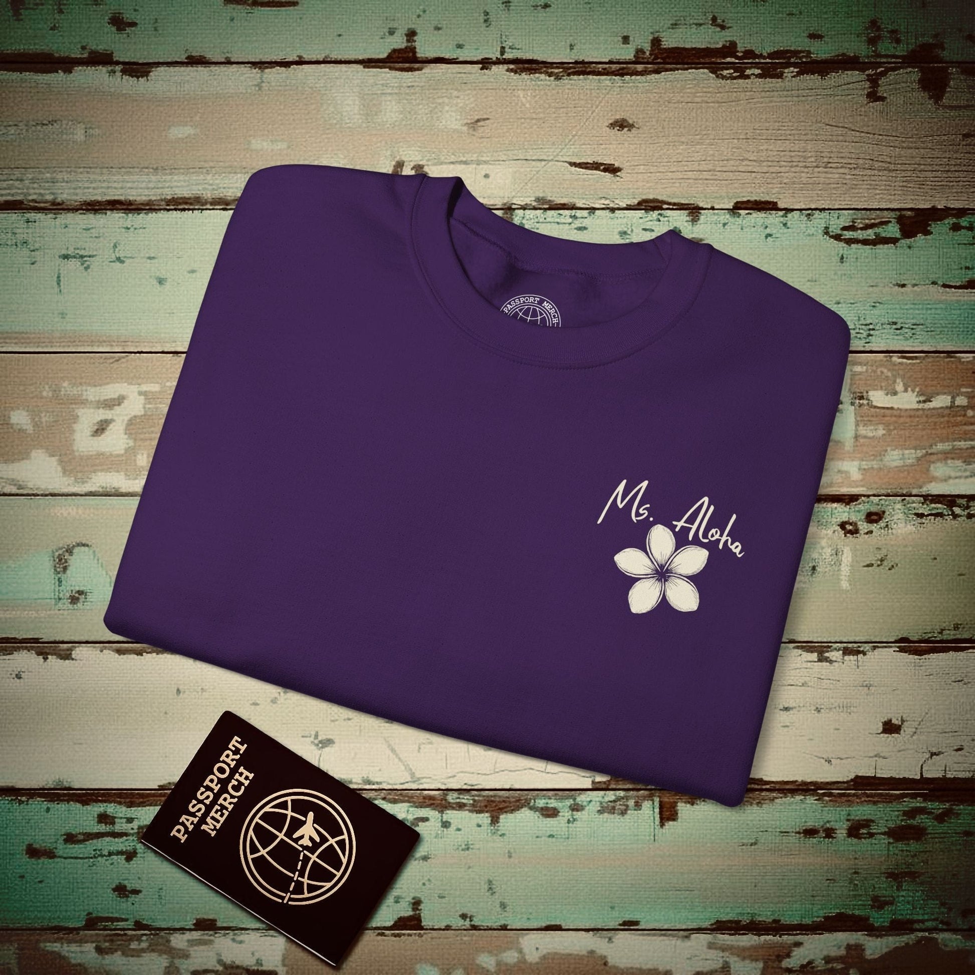 Ms. Aloha Plumeria, Hawaii Crewneck Purple / S