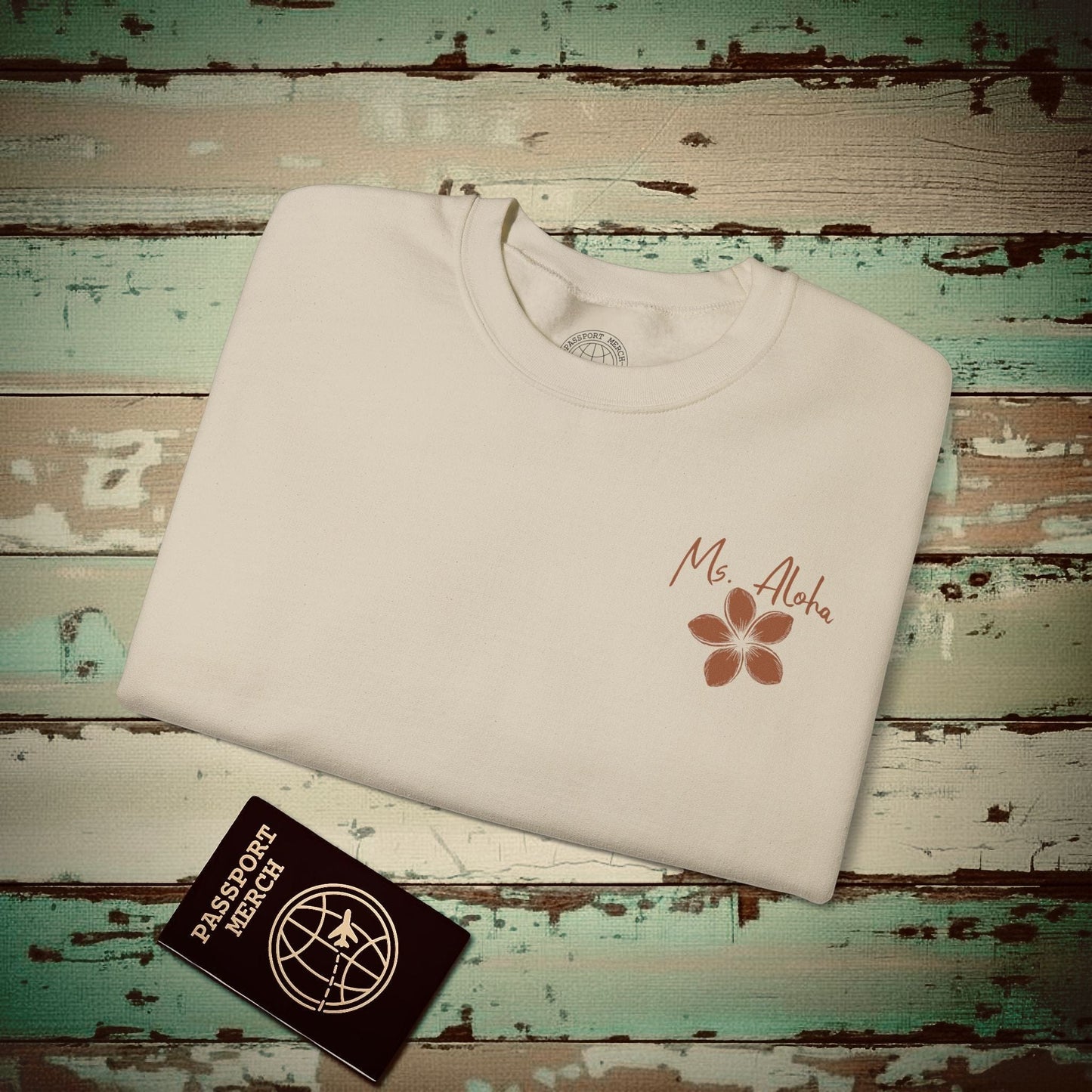 Ms. Aloha Plumeria, Hawaii Crewneck Sand / S