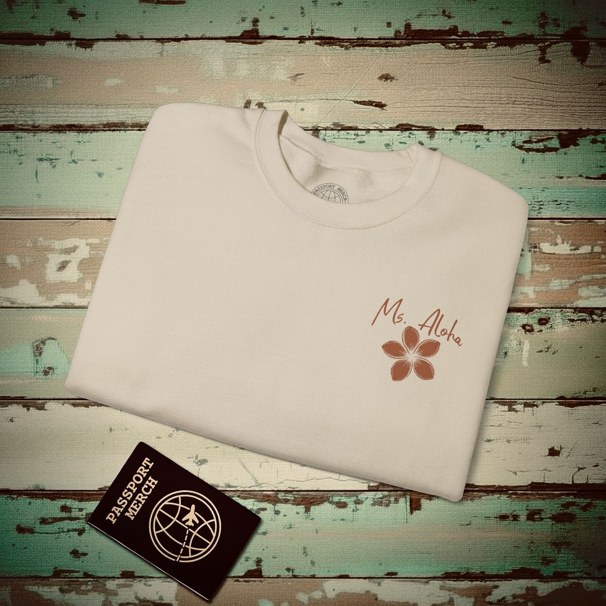 Ms. Aloha Plumeria, Hawaii Crewneck Sand / S