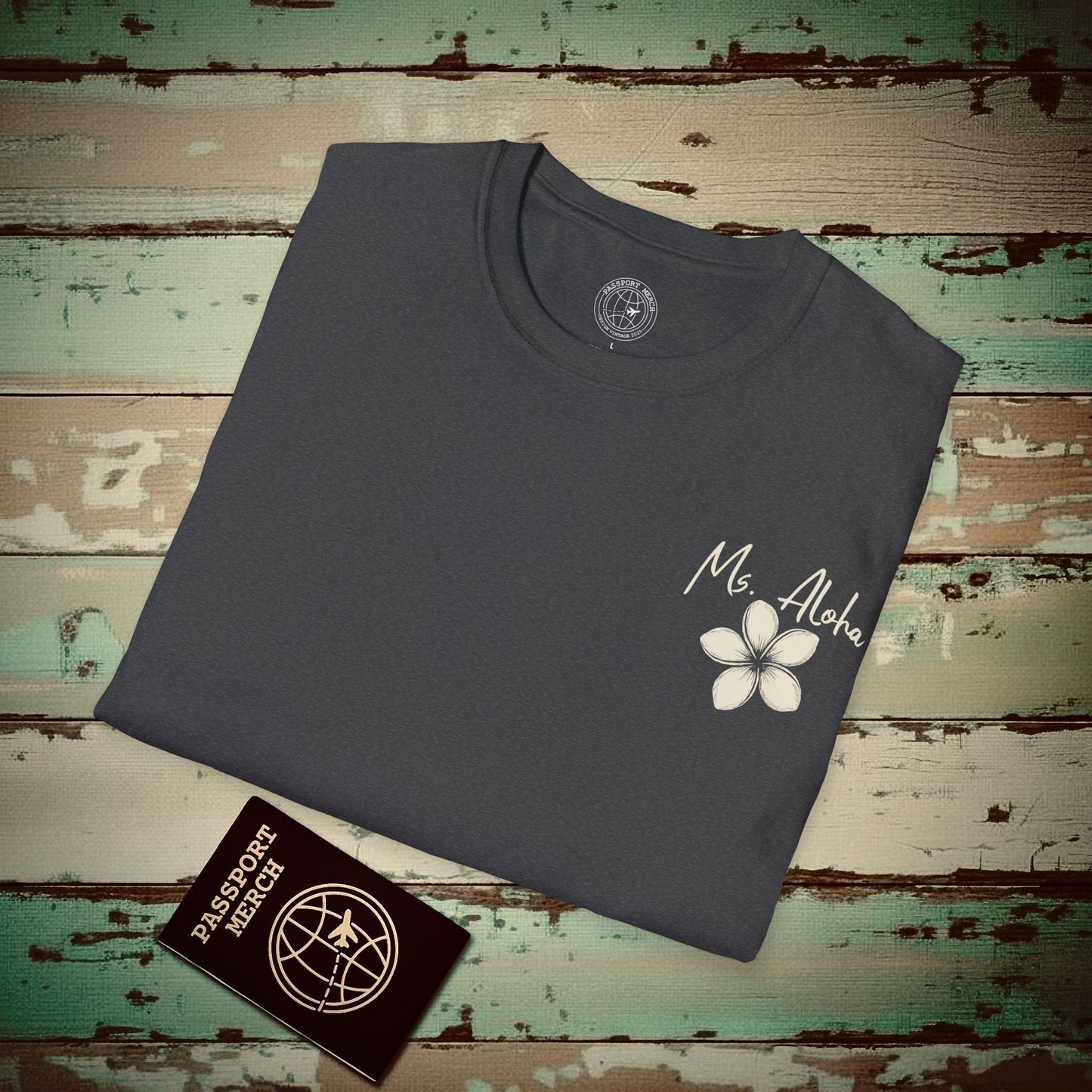 Ms. Aloha Plumeria, Hawaii T-Shirt Dark Heather / S