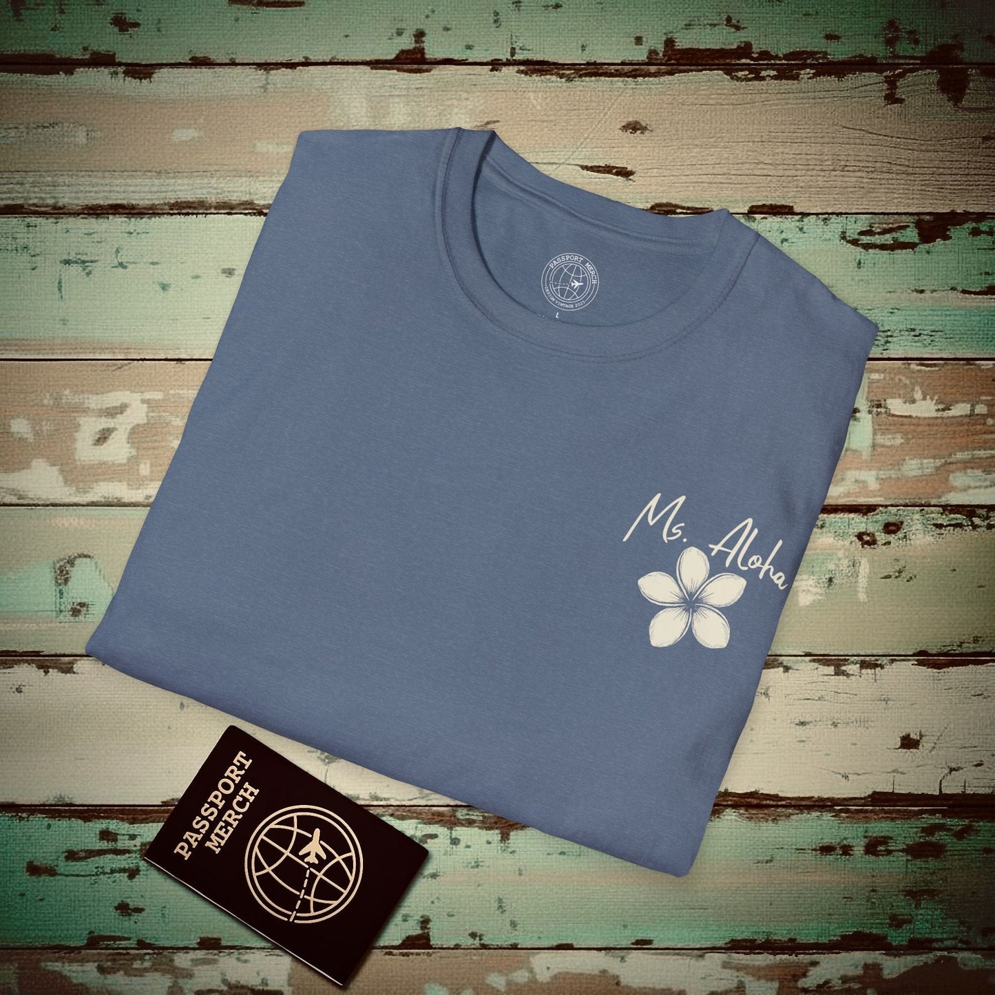 Ms. Aloha Plumeria, Hawaii T-Shirt Heather Indigo / S