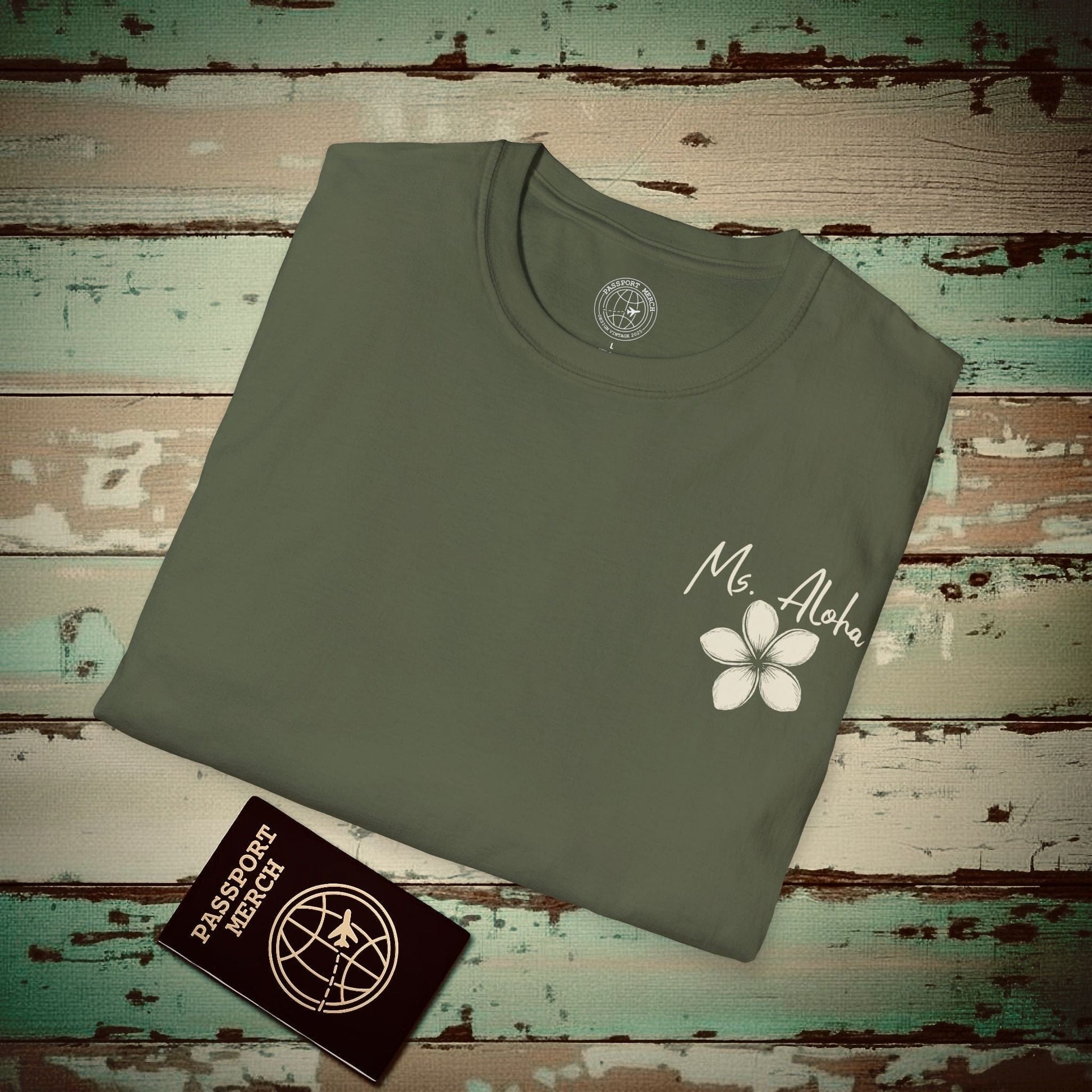 Ms. Aloha Plumeria, Hawaii T-Shirt Military Green / S