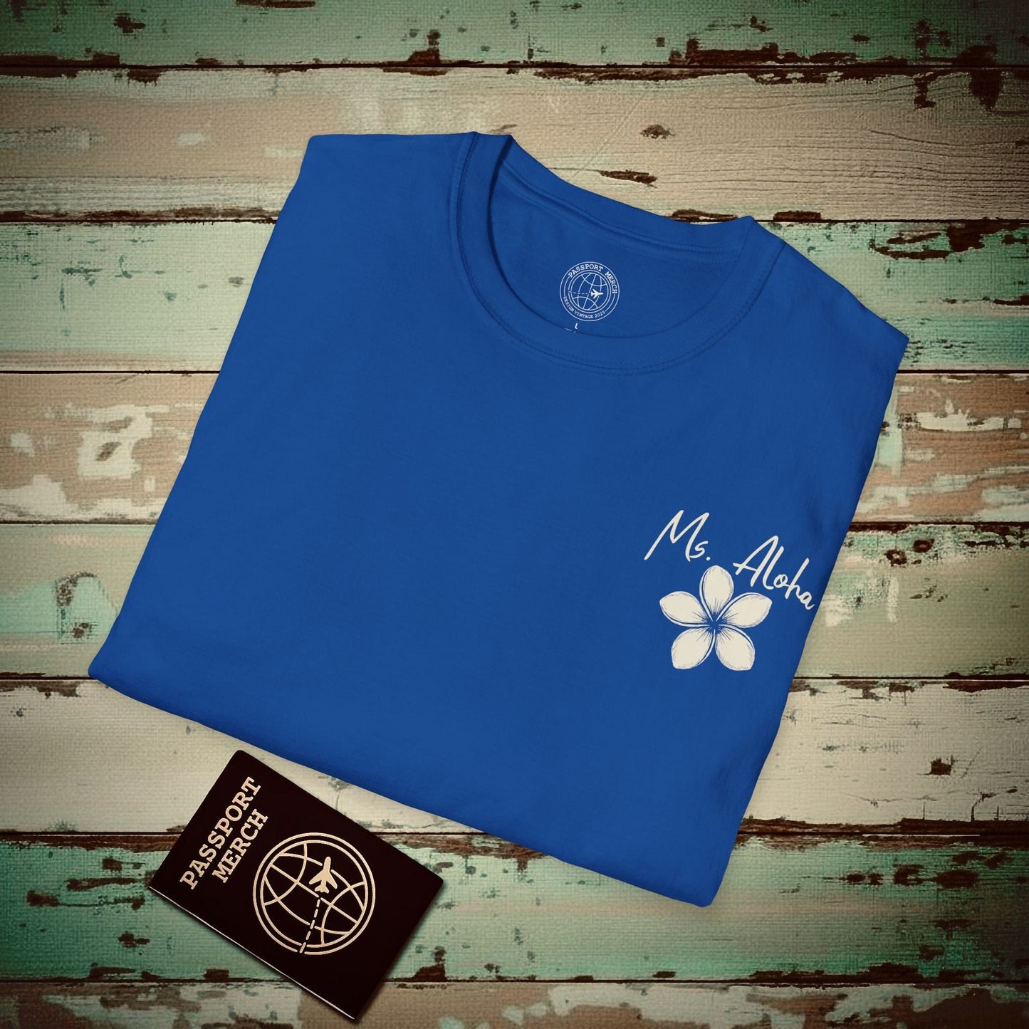 Ms. Aloha Plumeria, Hawaii T-Shirt Royal / S