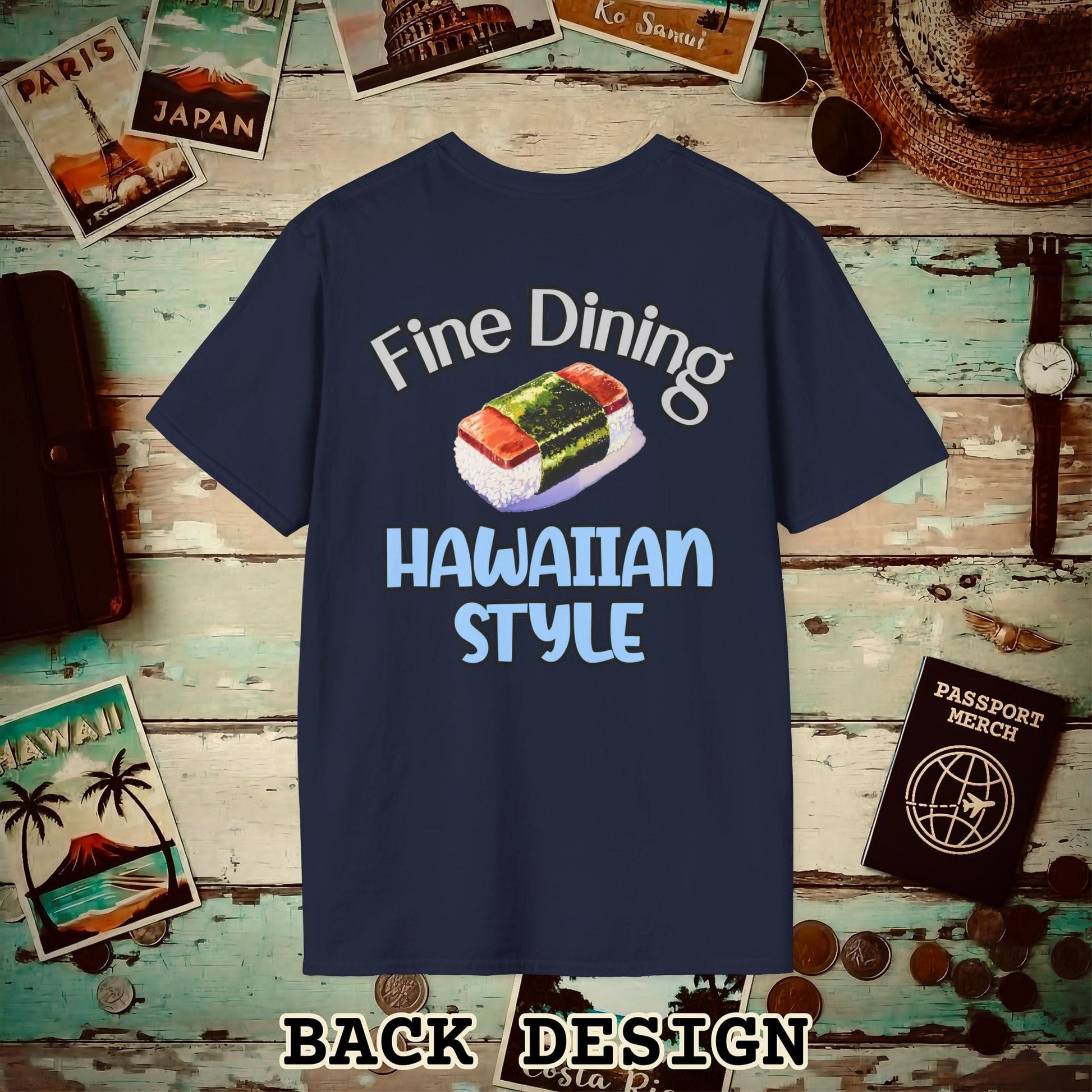 Musubi Fine Dining Hawaiian Style, Back Print T-Shirt Navy / S