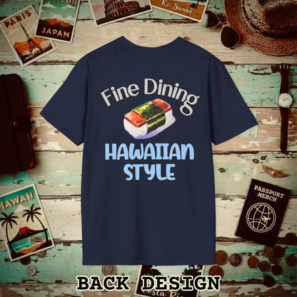 Musubi Fine Dining Hawaiian Style, Back Print T-Shirt Navy / S