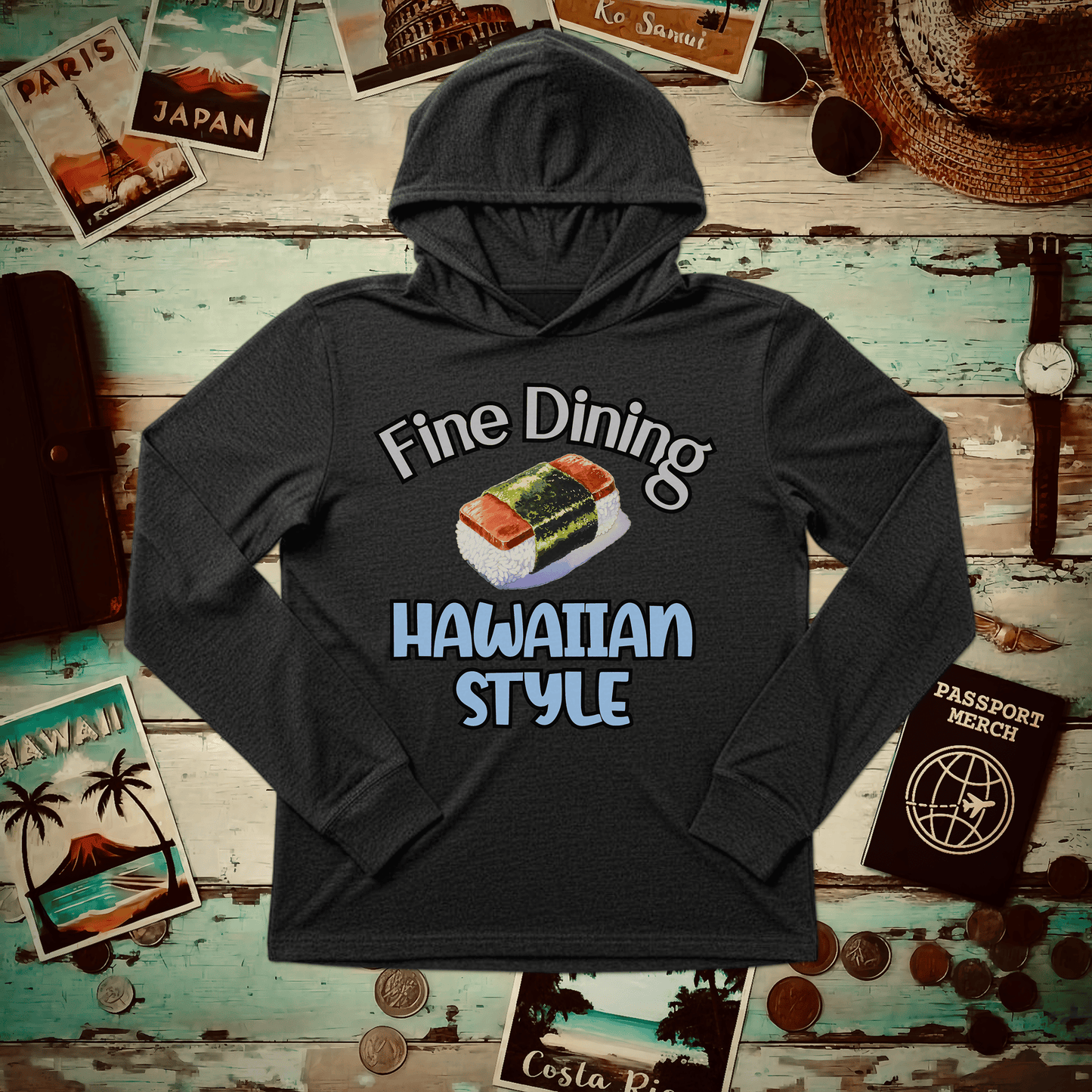 Musubi Fine Dining Hawaiian Style Hooded Long Sleeve Charcoal Black TriBlend / XS