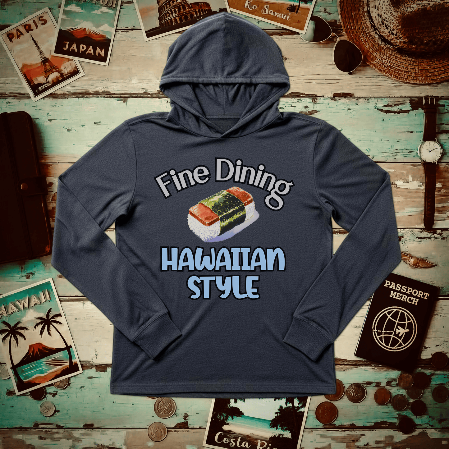 Musubi Fine Dining Hawaiian Style Hooded Long Sleeve Heather Navy / XS