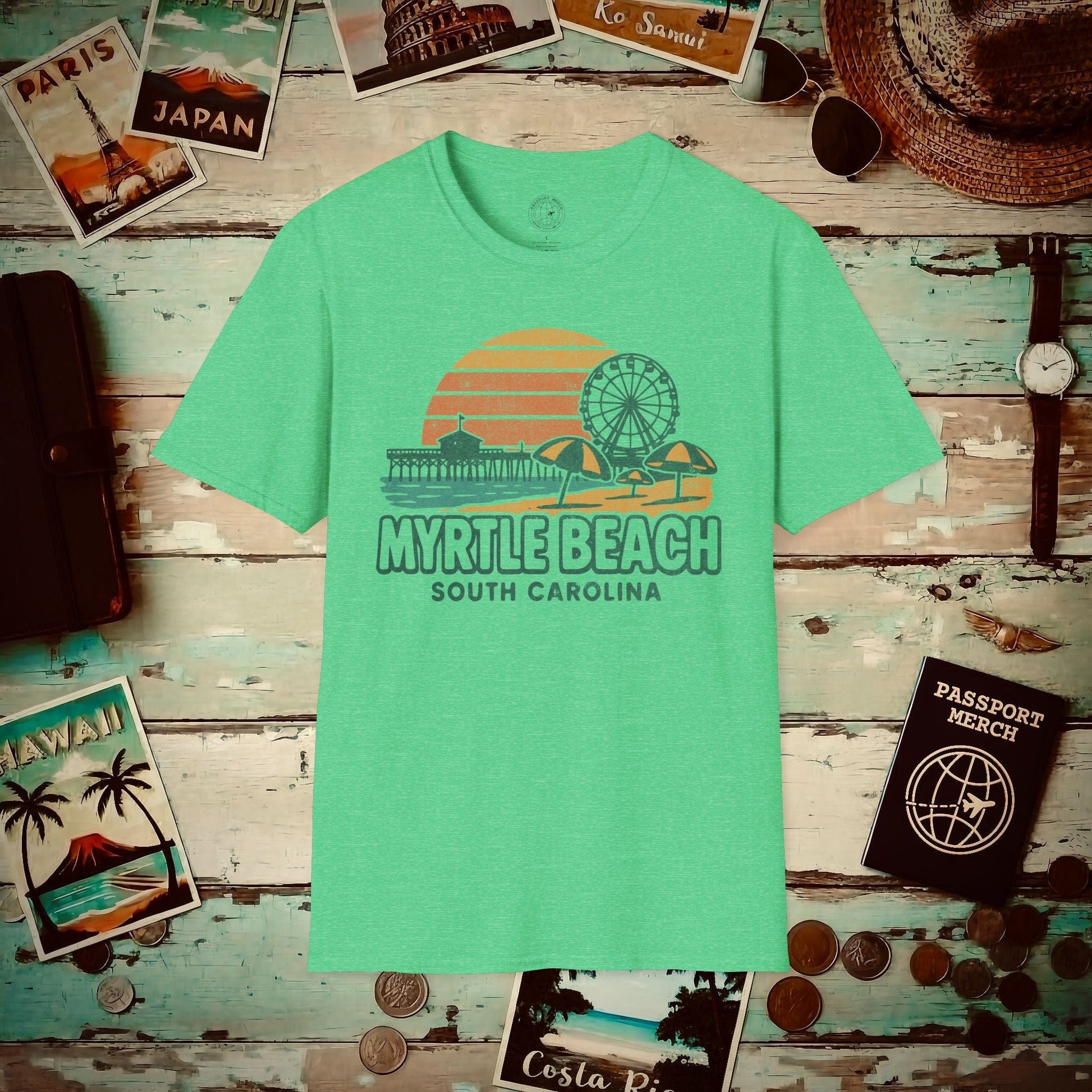Myrtle Beach, South Carolina - 80's Vintage T-Shirt Heather Irish Green / S