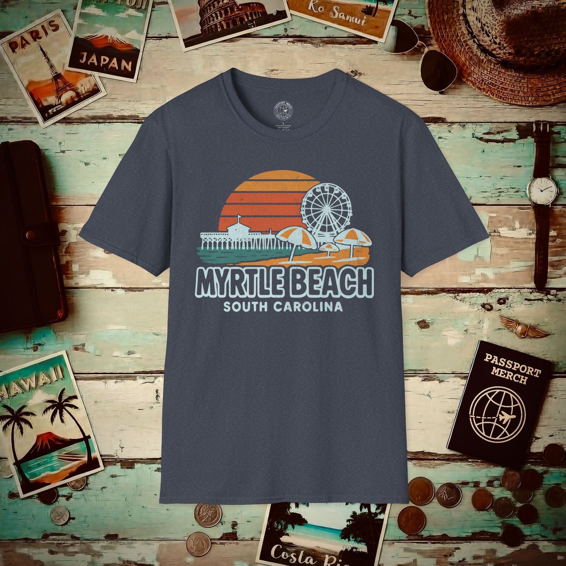 Myrtle Beach, South Carolina - 80's Vintage T-Shirt Heather Navy / S