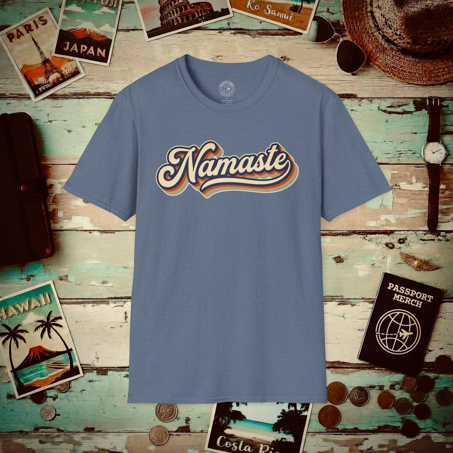 Namaste (Classic 70s), India T-Shirt Heather Indigo / S