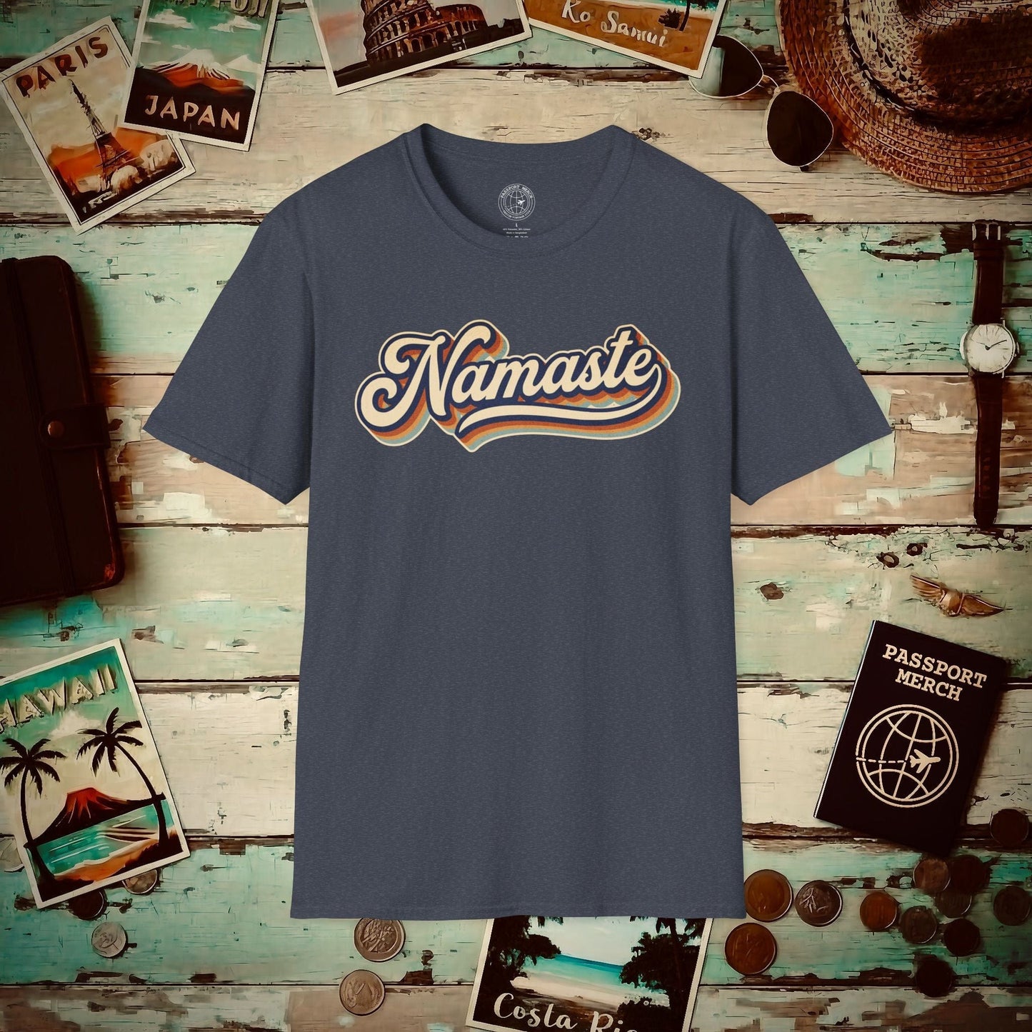 Namaste (Classic 70s), India T-Shirt Heather Navy / S