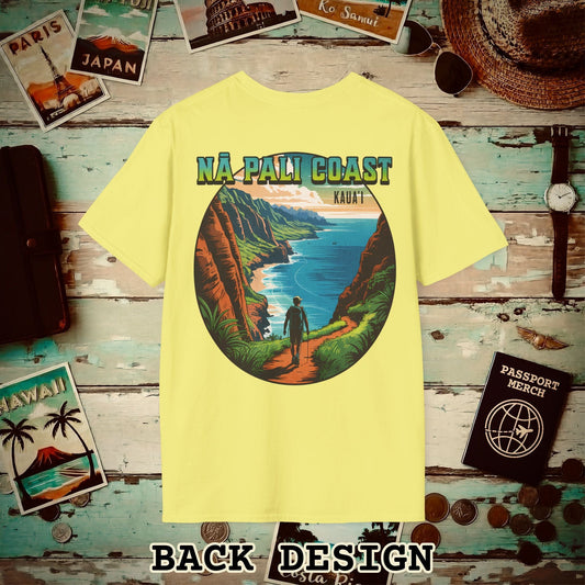 Napali Coast, Kauai, Hawaii, Back Print T-Shirt Cornsilk / S