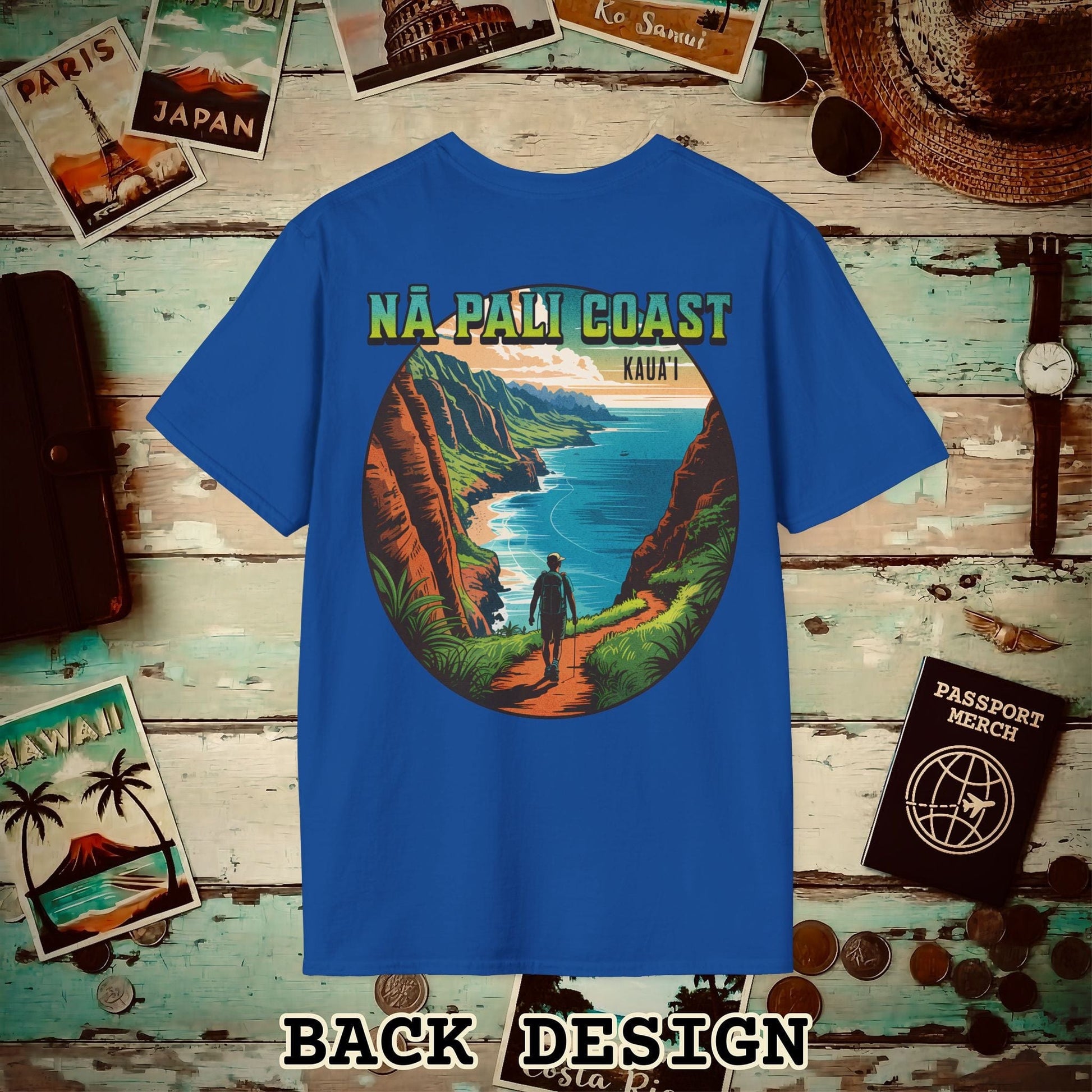 Napali Coast, Kauai, Hawaii, Back Print T-Shirt Royal / S