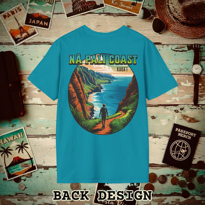 Napali Coast, Kauai, Hawaii, Back Print T-Shirt Tropical Blue / S