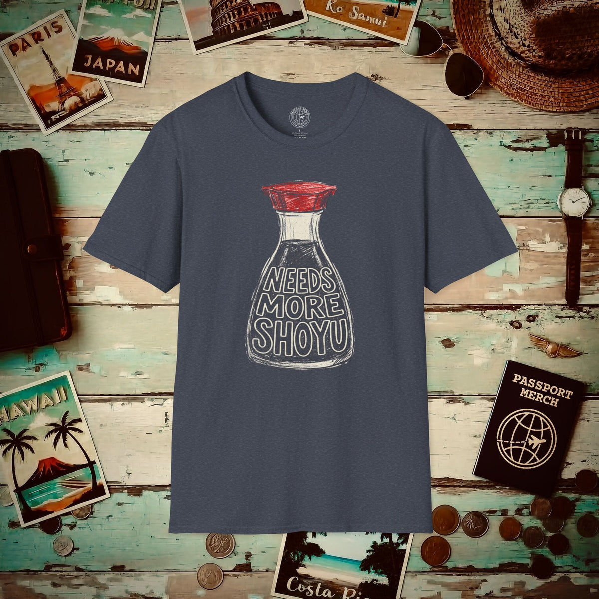 Needs More Shoyu, Hawaii T-Shirt Heather Navy / S