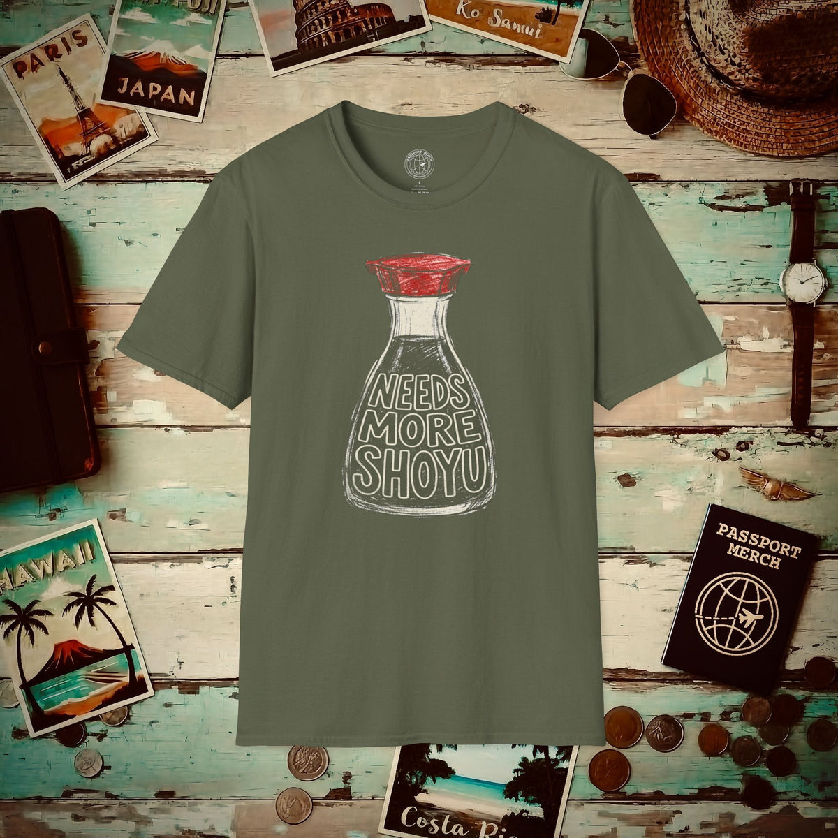 Needs More Shoyu, Hawaii T-Shirt Military Green / S
